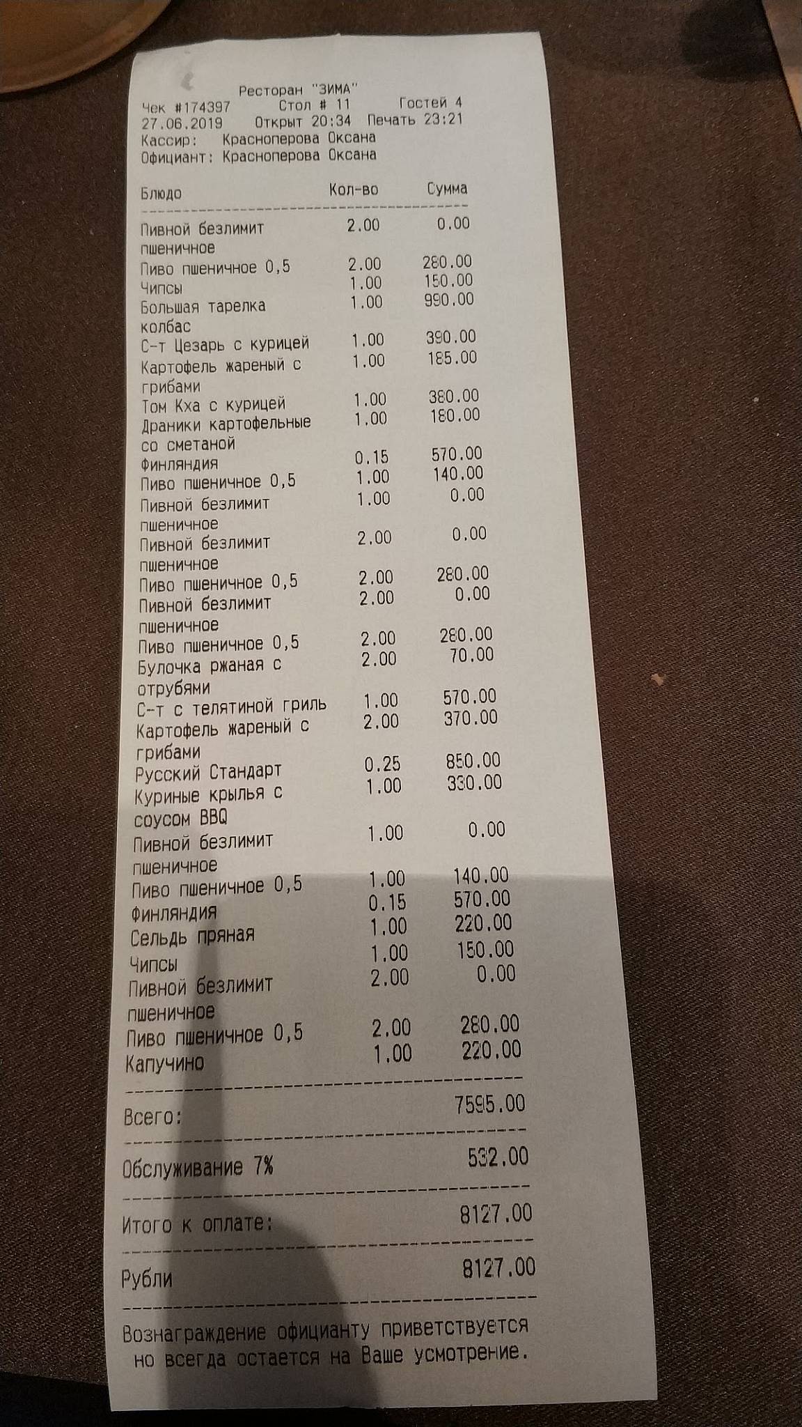 Veranda меню