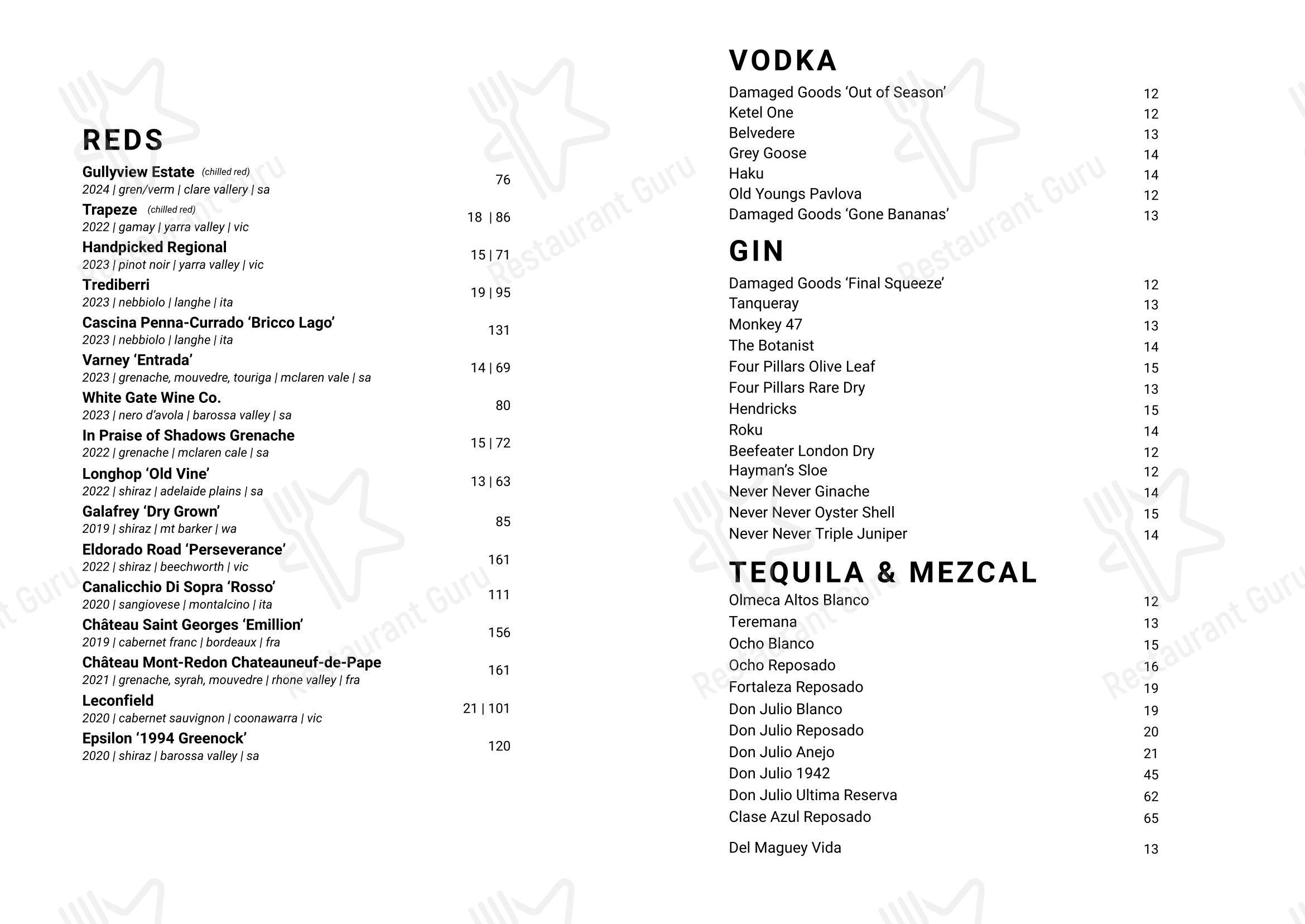 Shui Subiaco в Сабиако - Меню напитков
