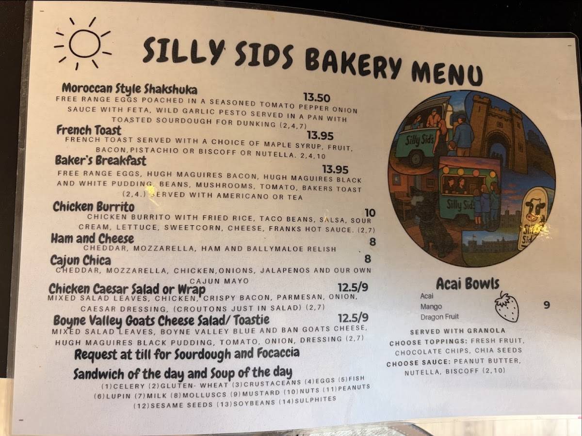 Silly Sid's меню