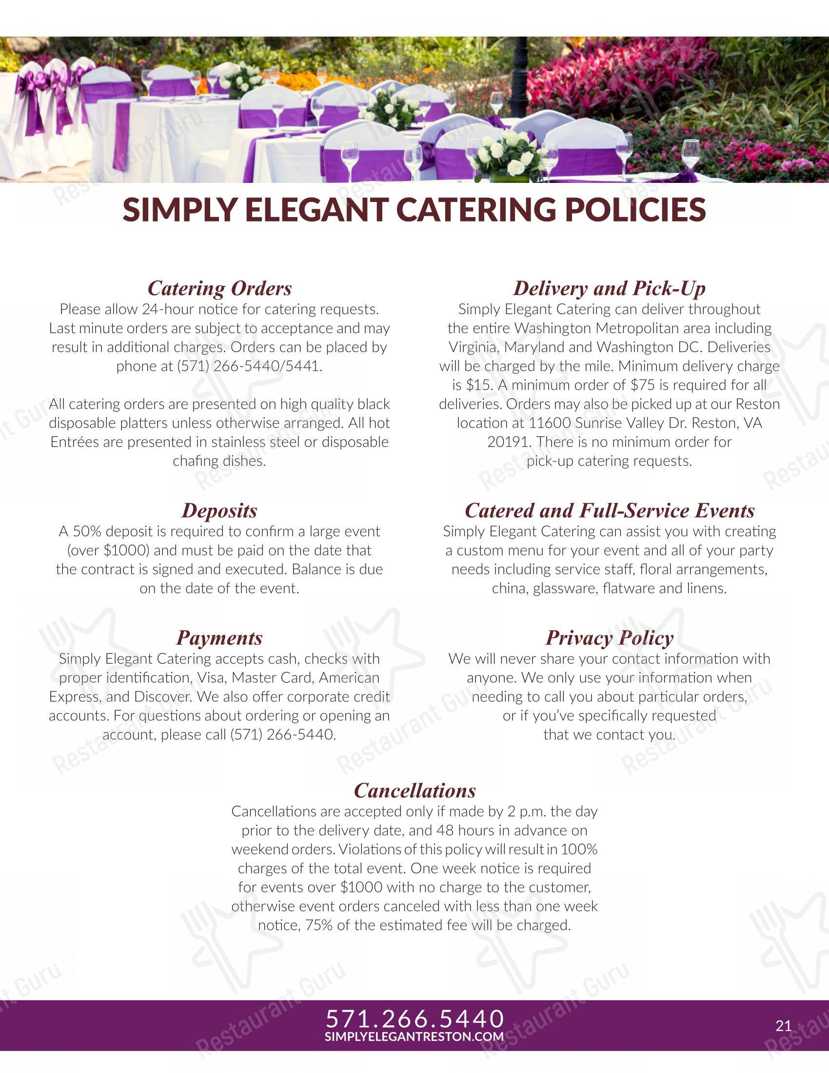 Меню Simply Elegant в Рестоне