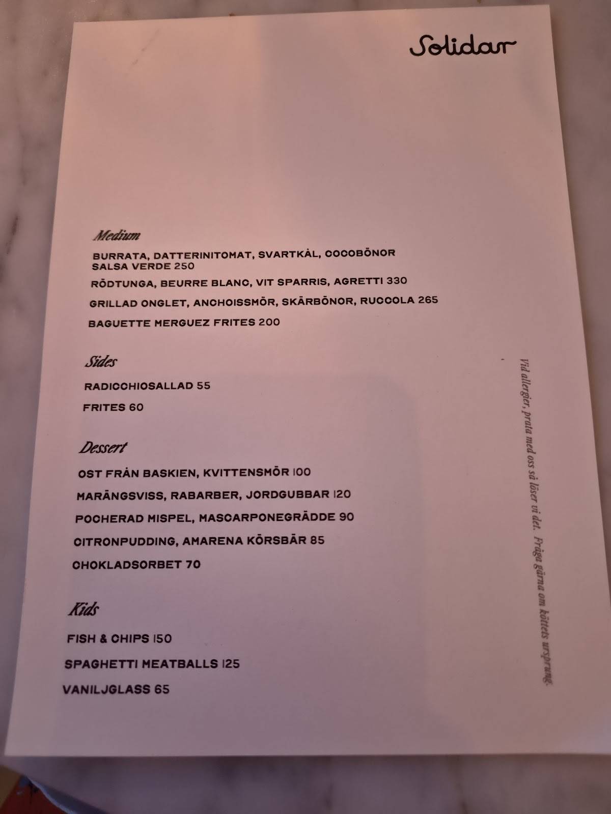 Solidar Malmö меню