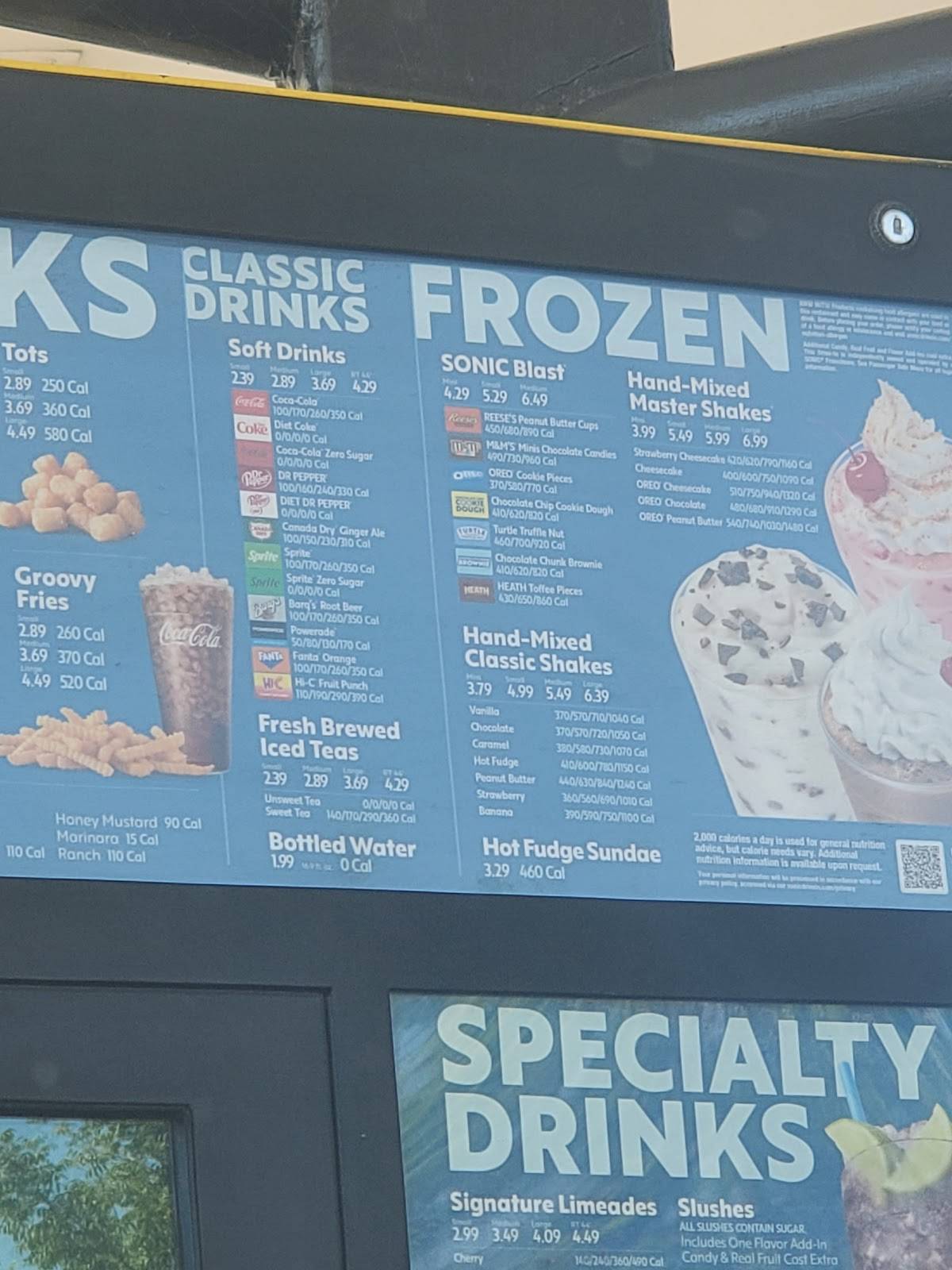 Sonic Drive-In меню