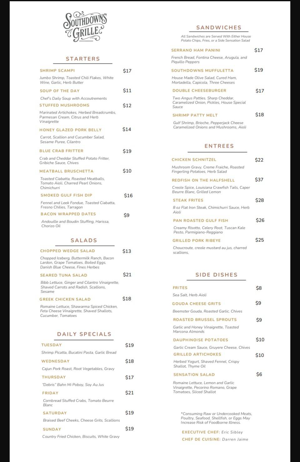 Southdowns Grille меню