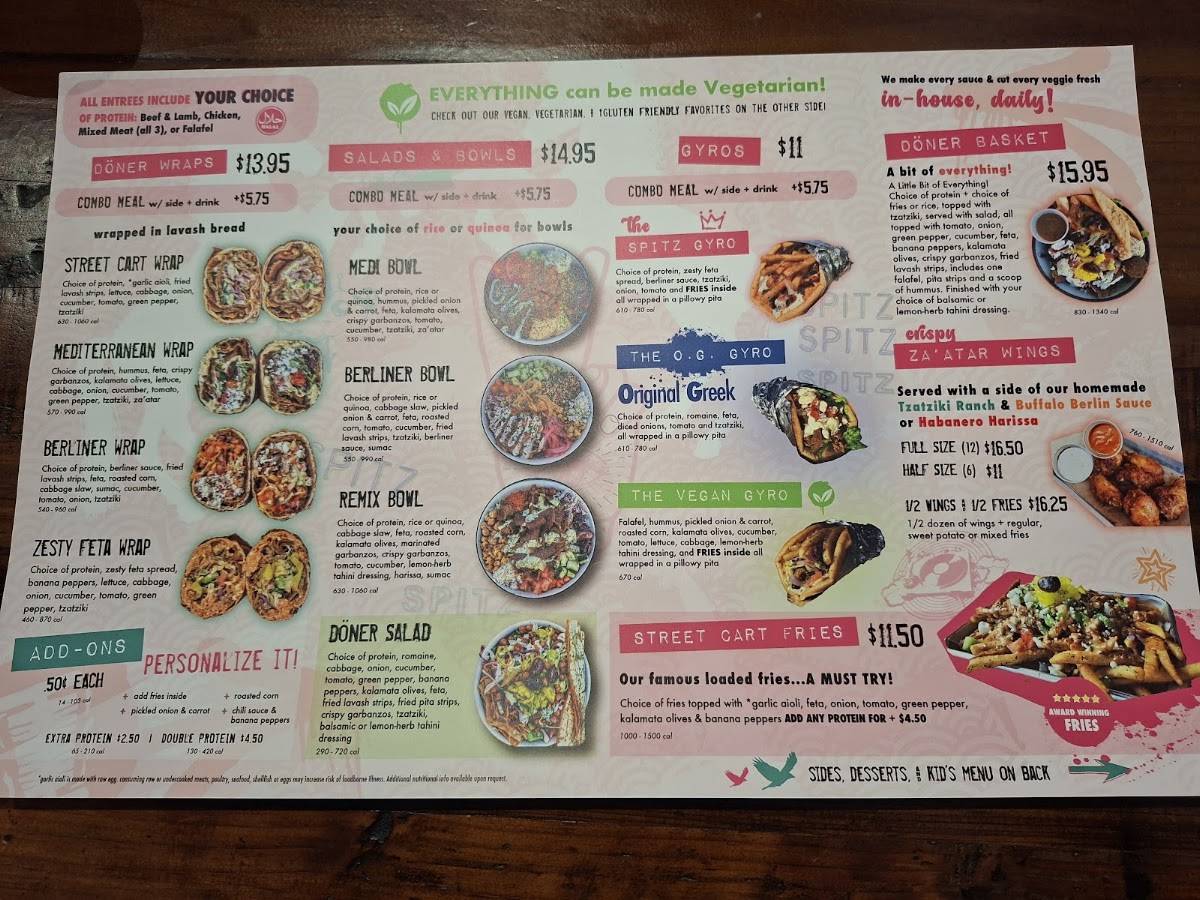 Spitz Mediterranean Street Food меню