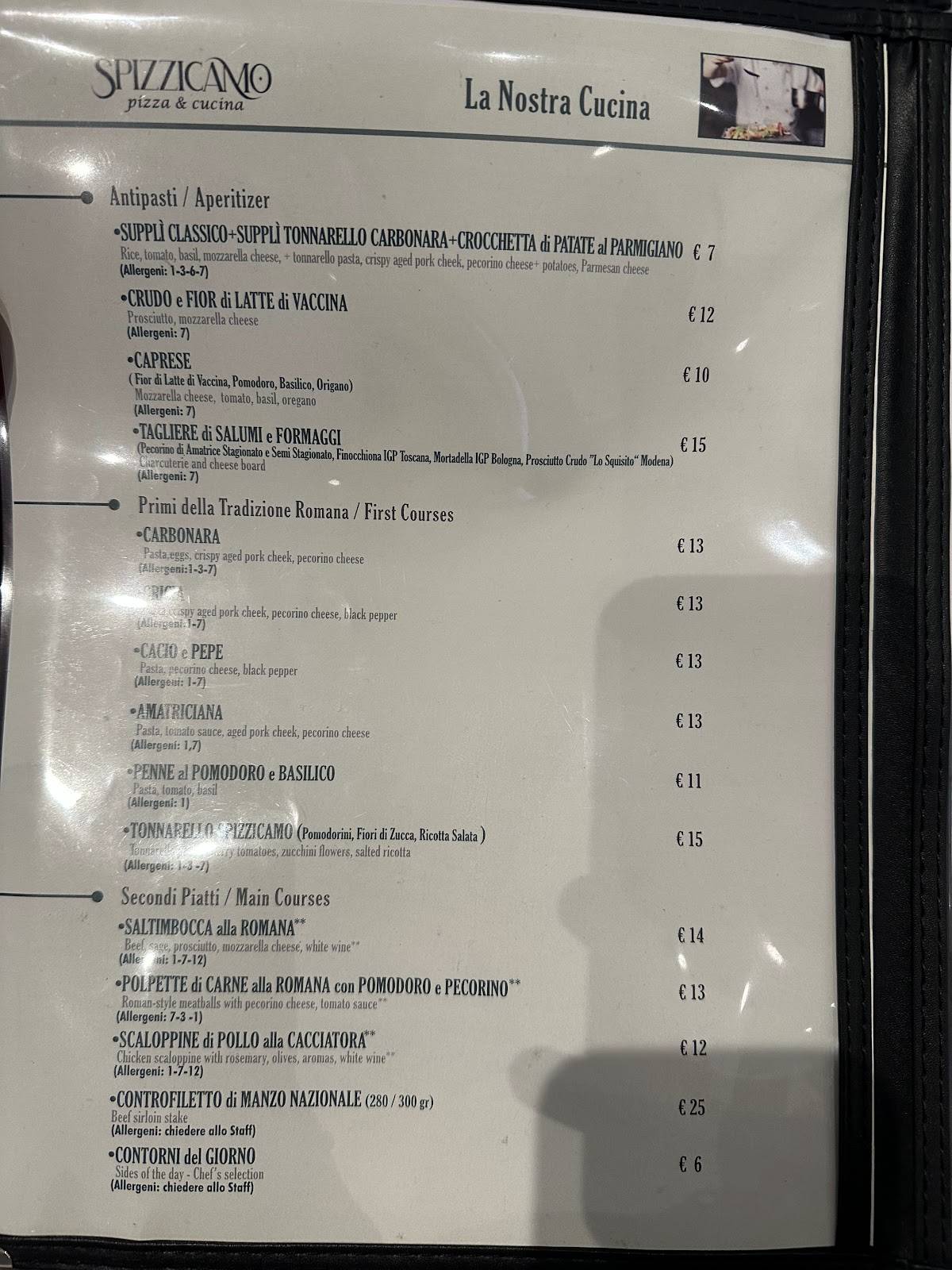 Spizzicamo меню