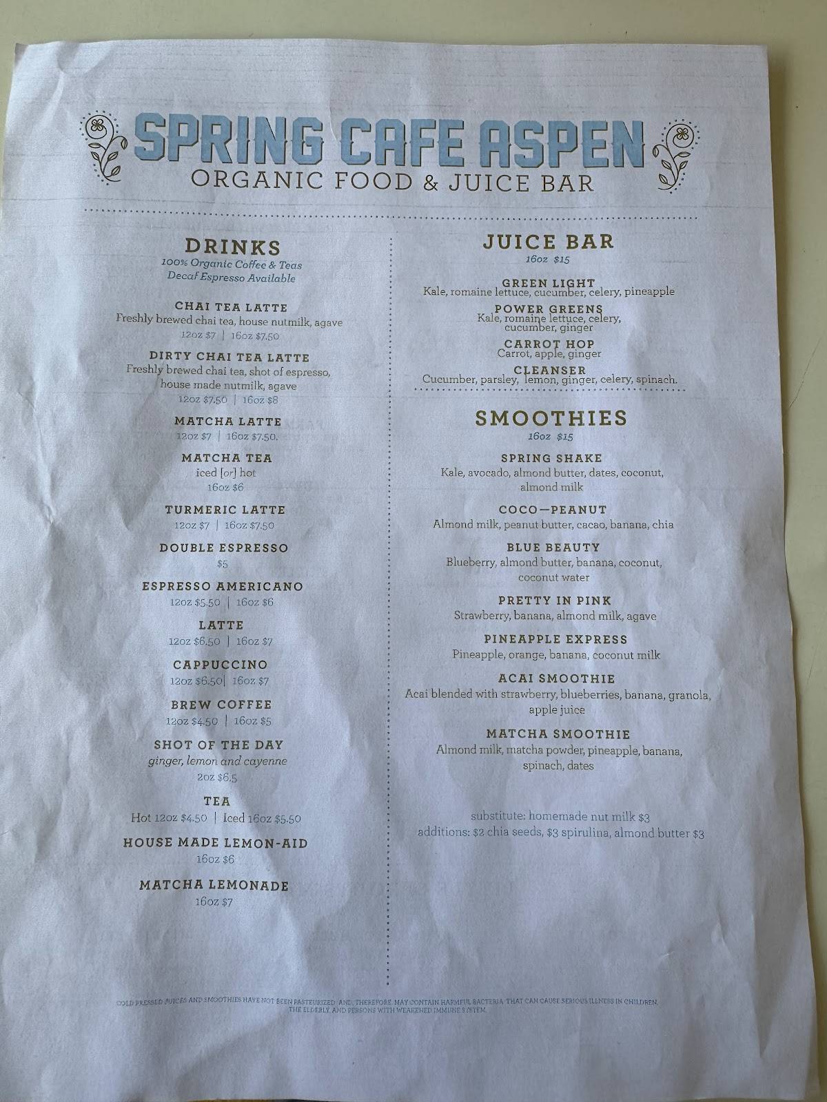 Spring Cafe меню