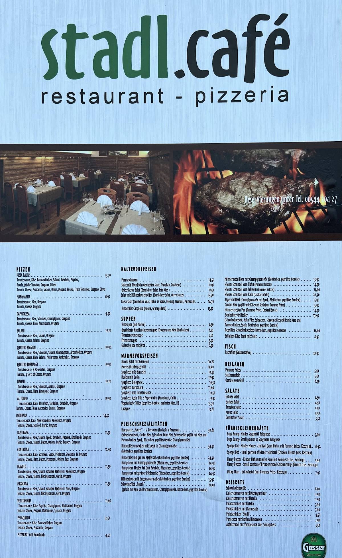 Stadl Cafe Restaurant Pizzeria меню