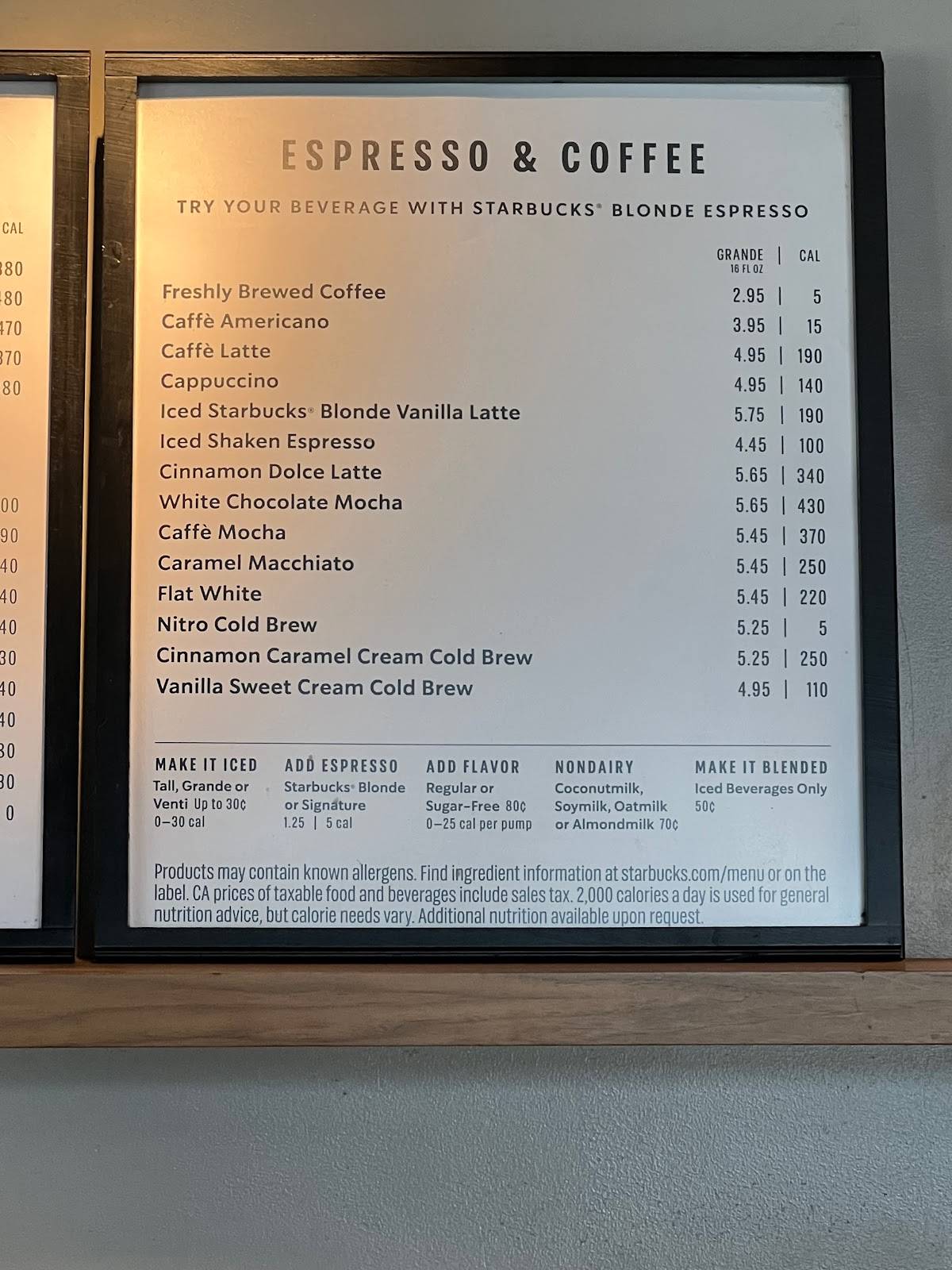 Starbucks меню