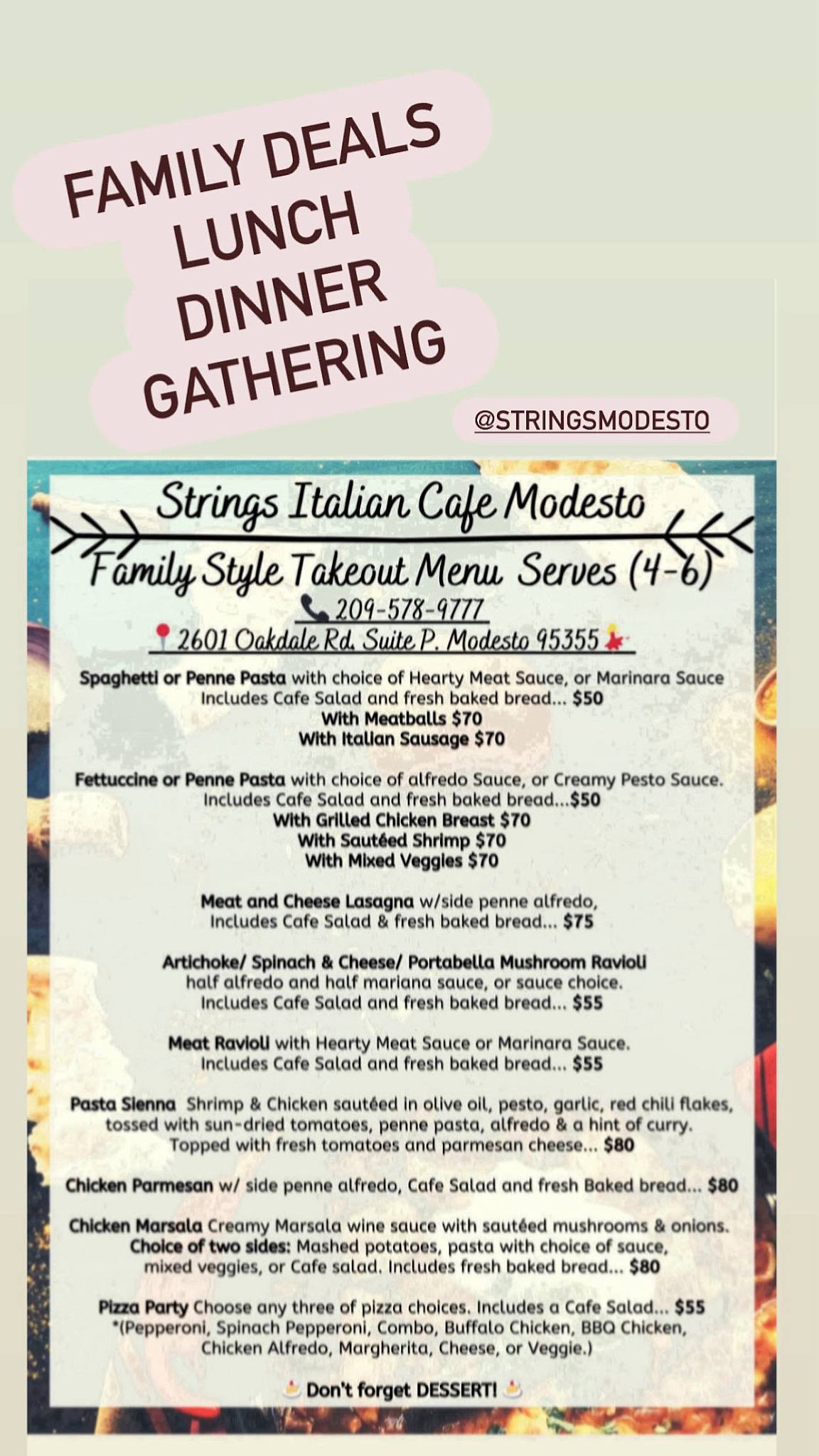 Strings Italian Cafe - Modesto меню