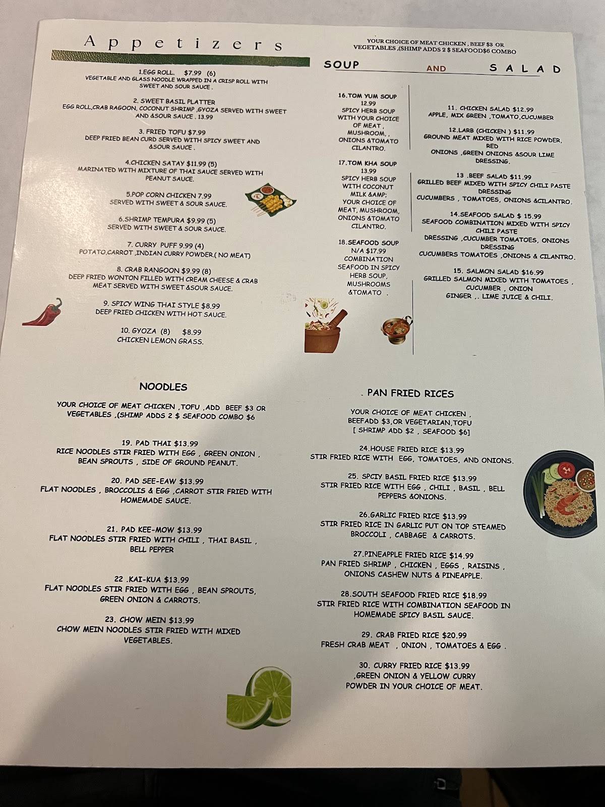 Sweet Basil Thai Bistro меню