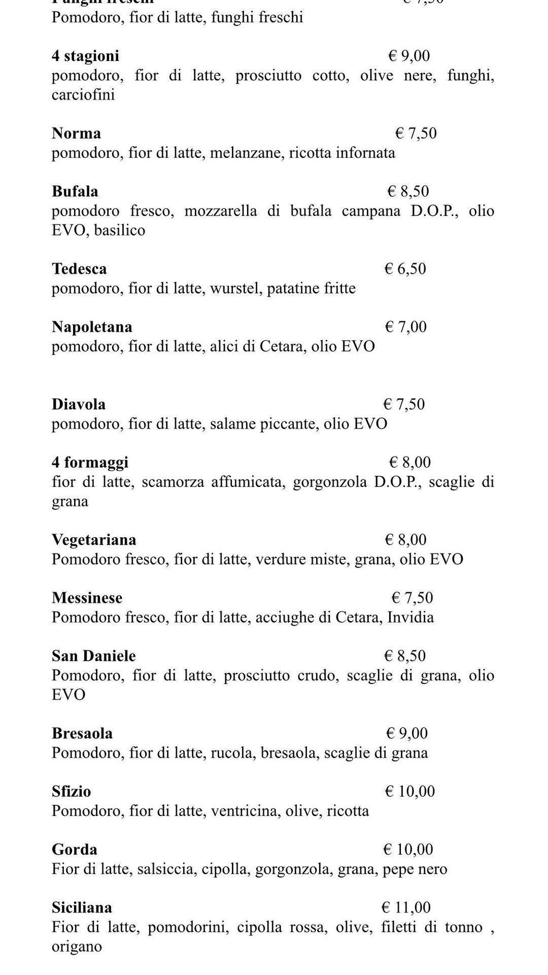 Syrah - Ristorante Pizzeria меню
