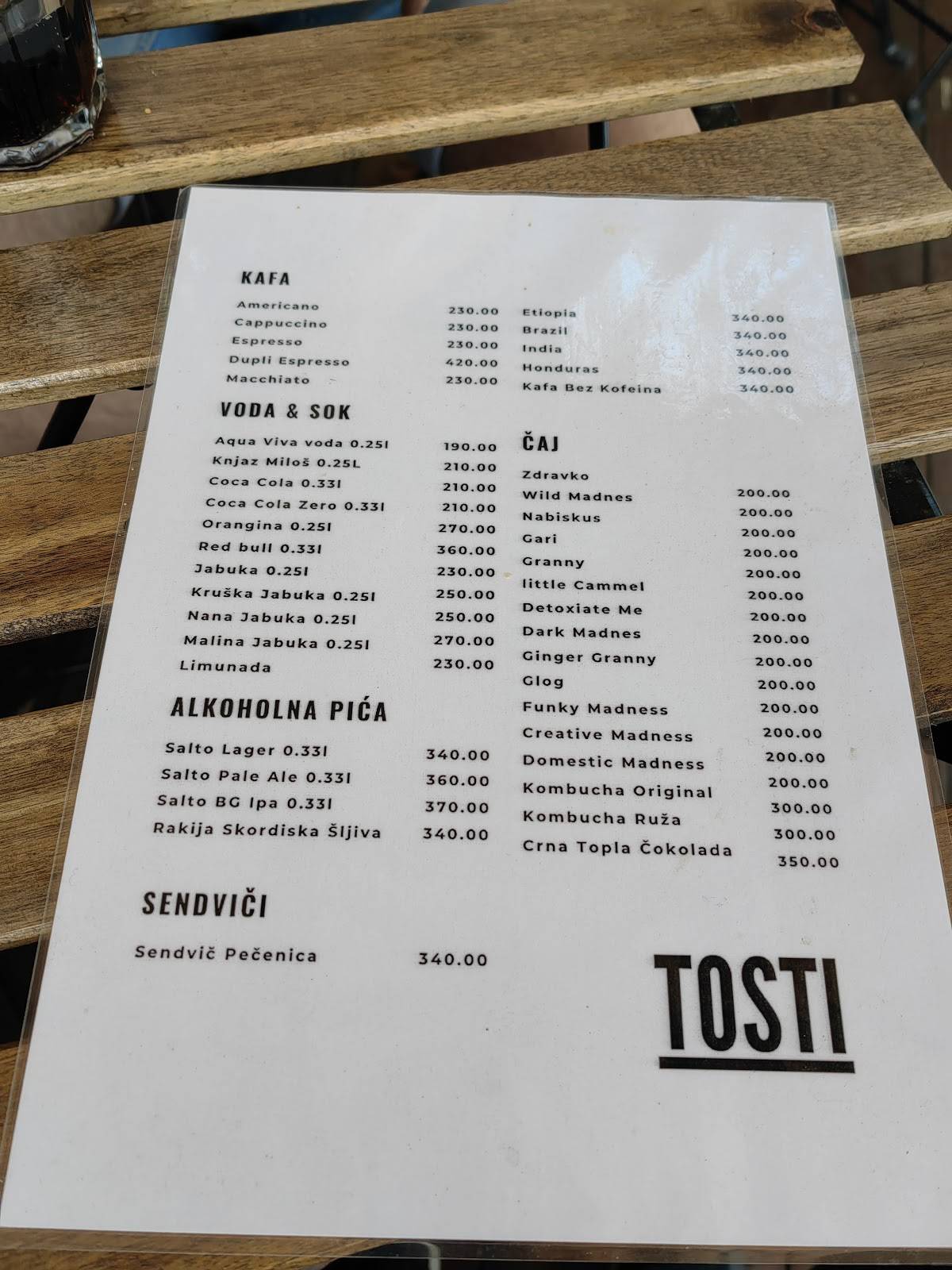 TOSTI меню