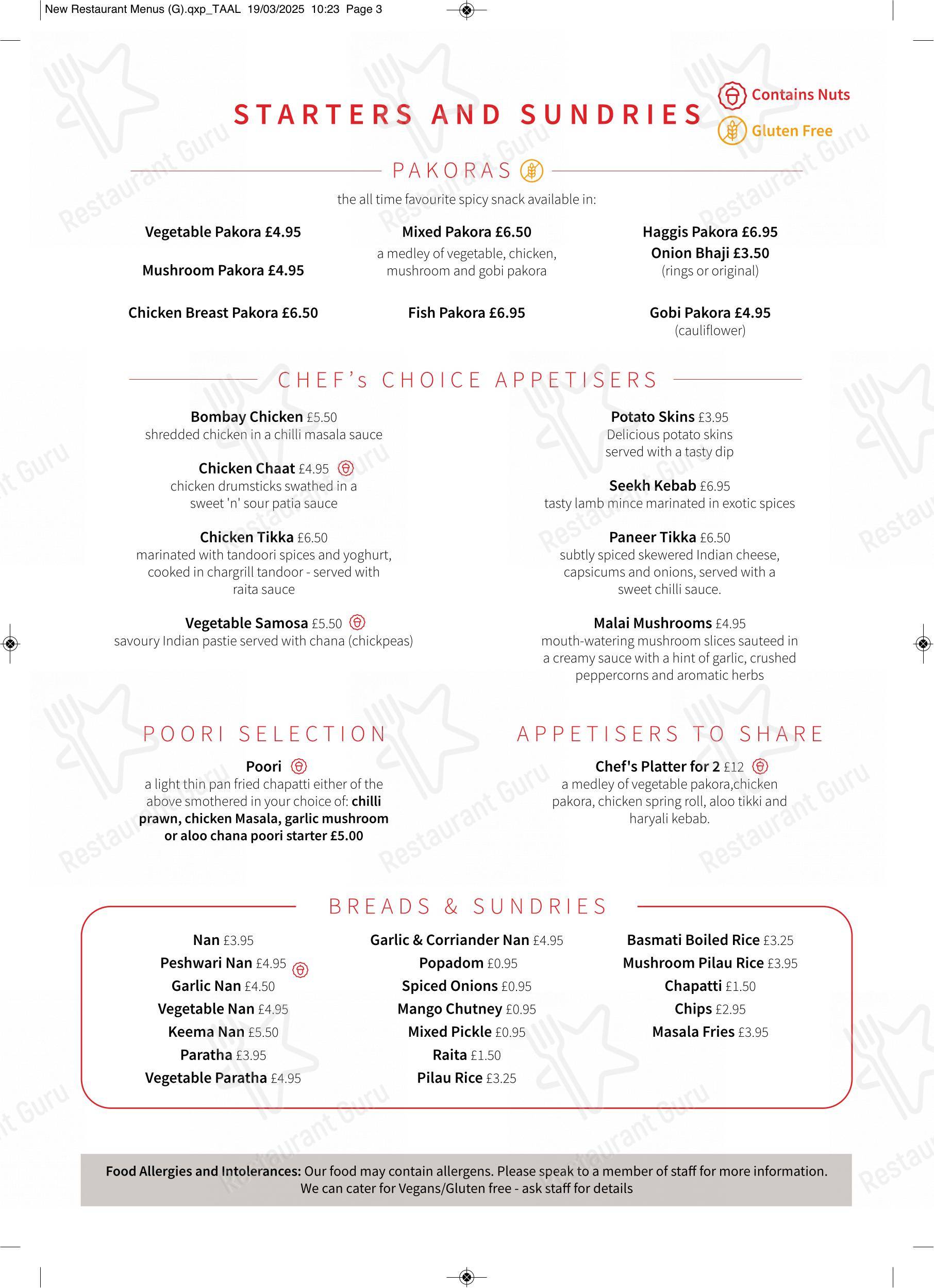 Меню ресторана Taal Restaurant - Меню