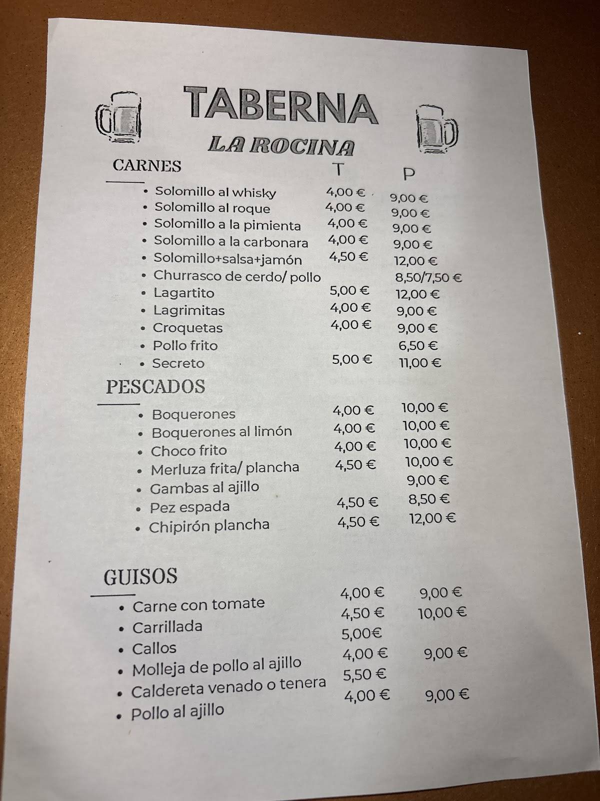 Taberna Rocina меню