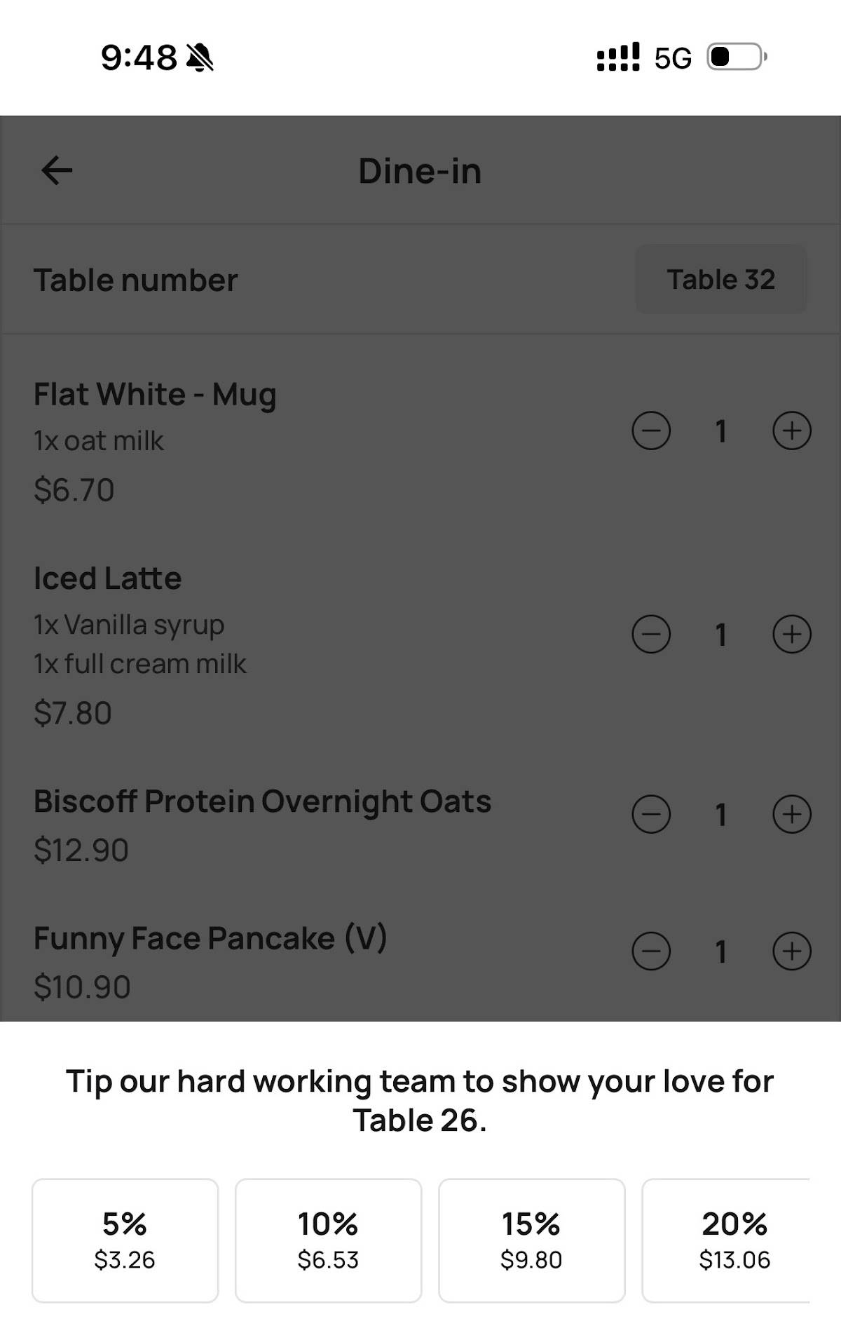 Table 26 Springfield меню