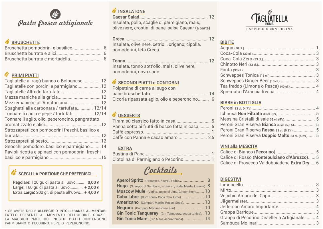 Tagliatella Roma меню