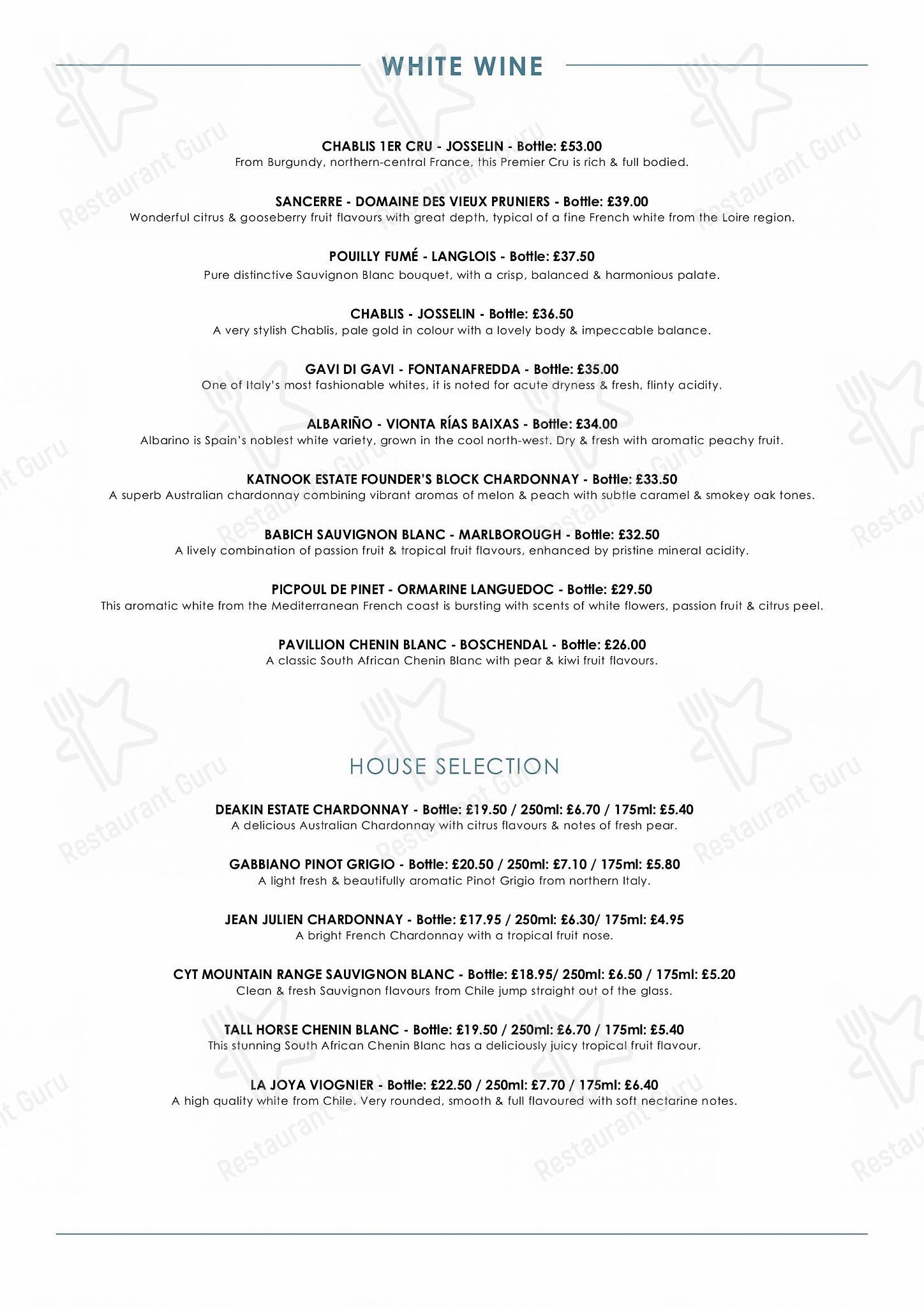 Main menu паба и бара The Tartar Frigate в Бродстейрсе
