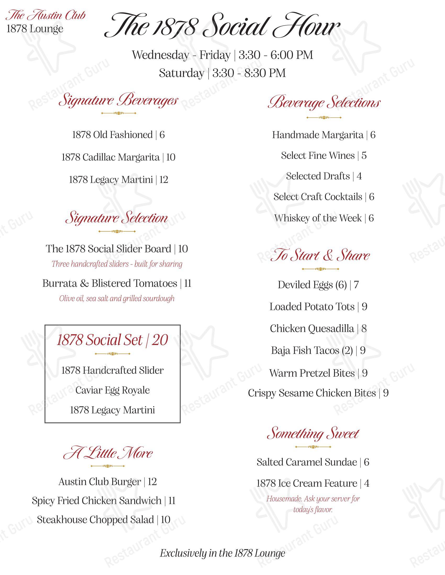 Wine Menu клуба The Austin Club