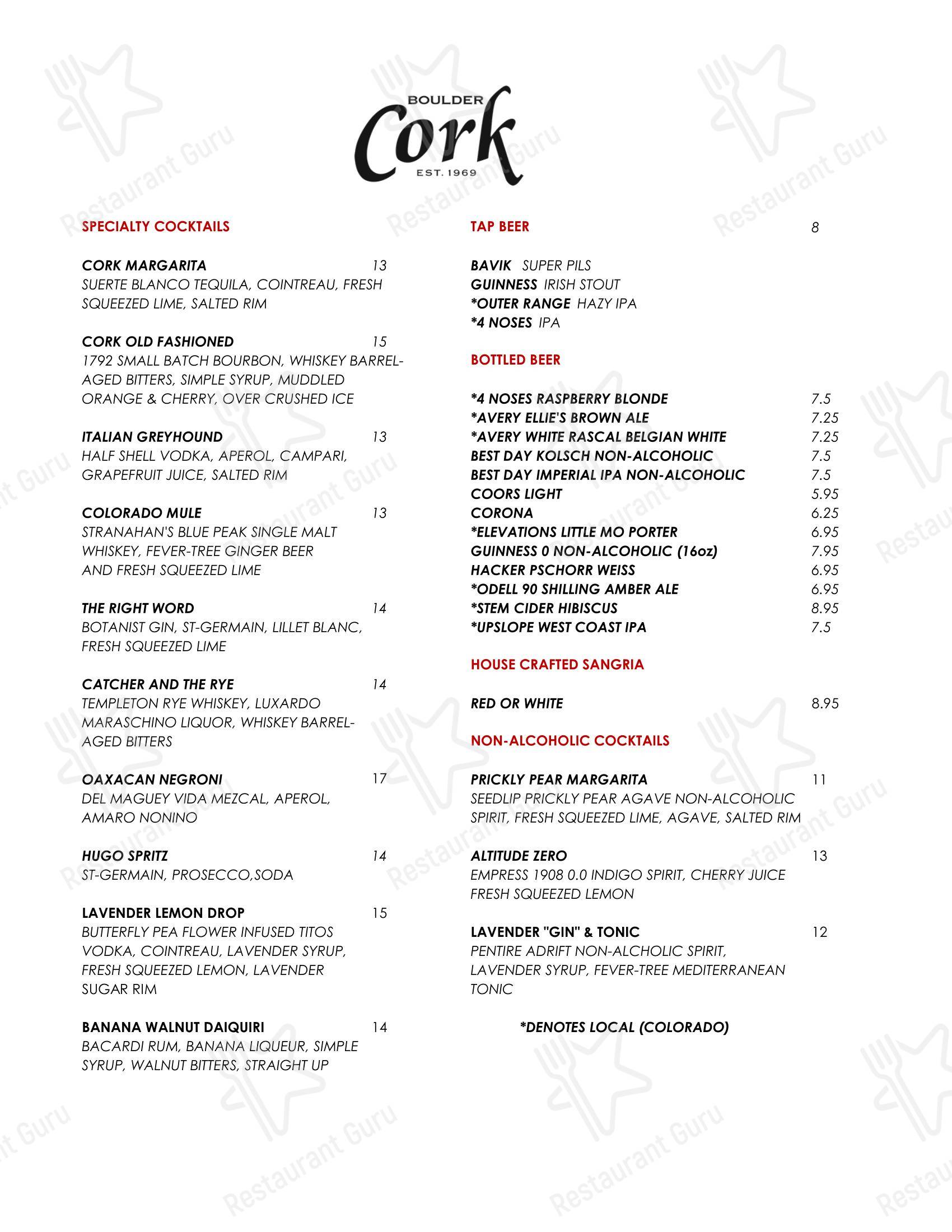 Wine Menu стейк хауса The Boulder Cork в Боулдере