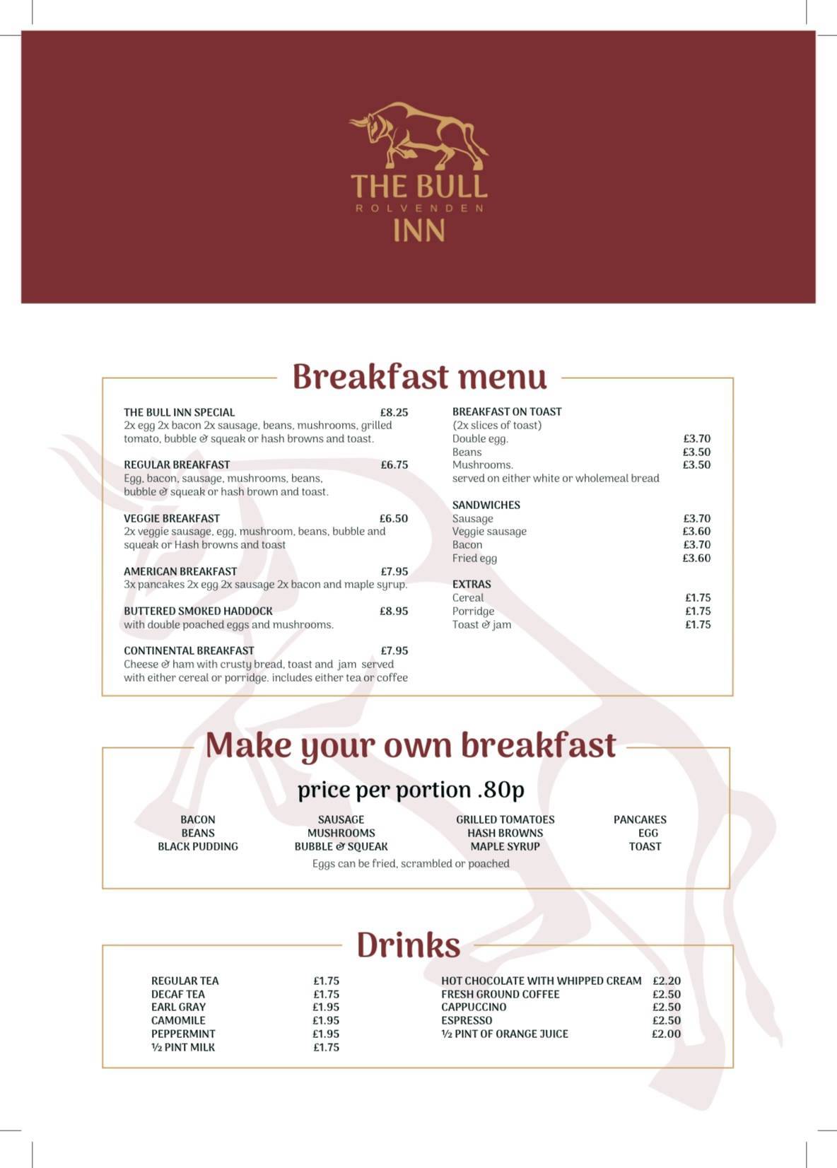 The Bull Inn Rolvenden меню
