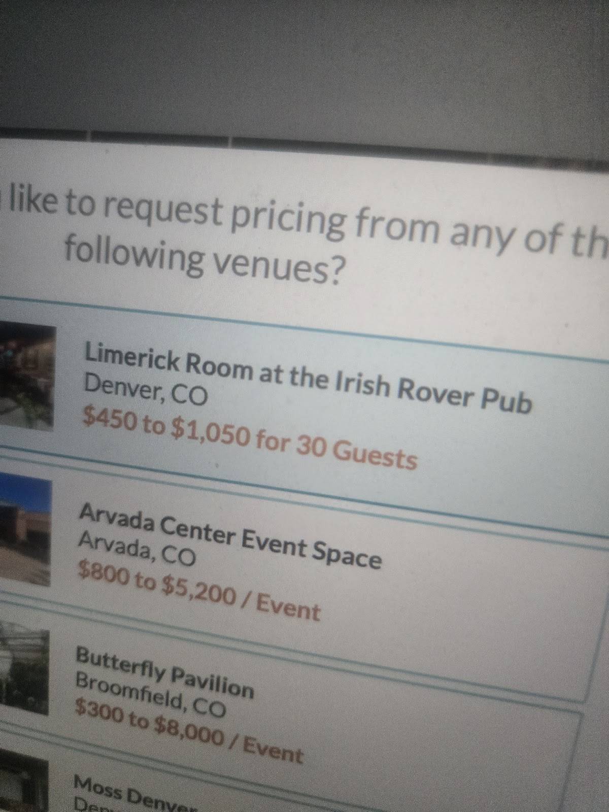 The Irish Rover Pub меню