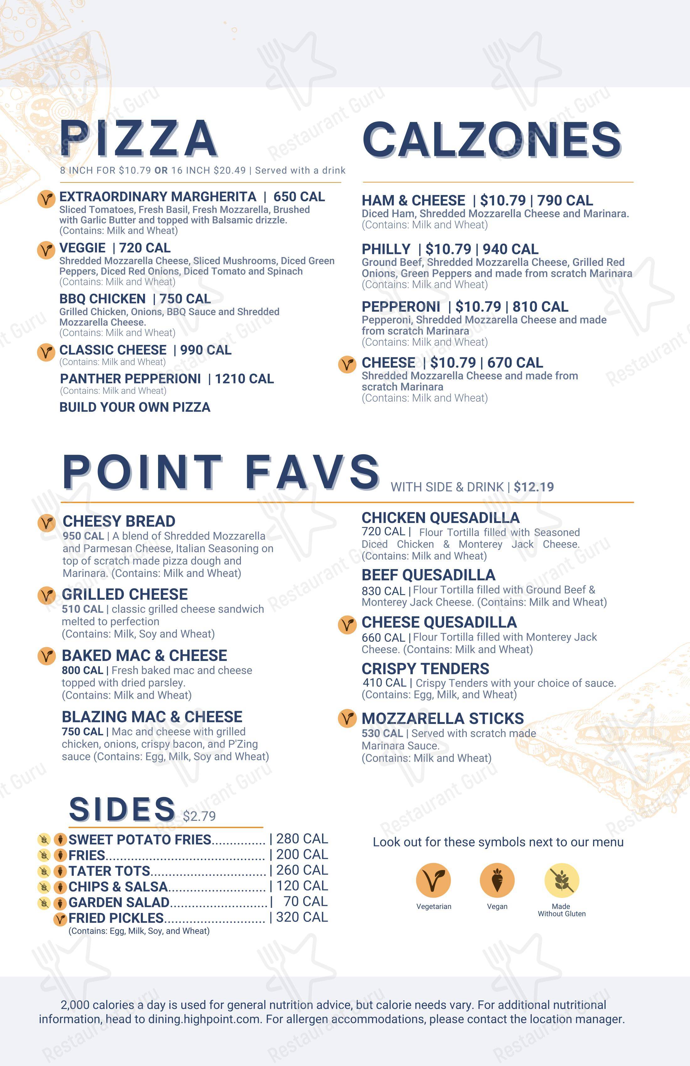 Меню паба и бара The Point Sports Grill - 菜单