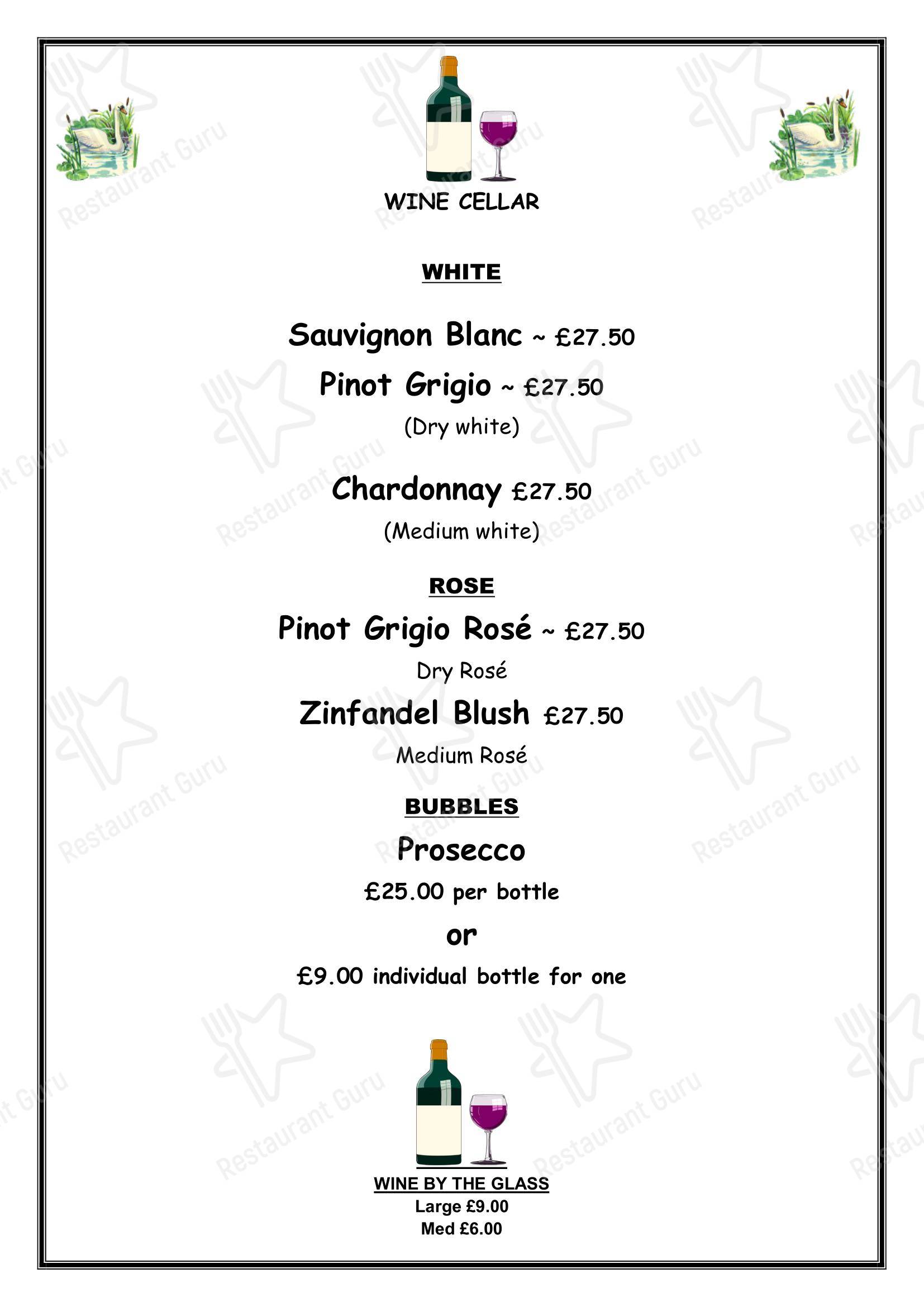 Dinner Menu паба и бара The Swan Inn в Бартон Стейси