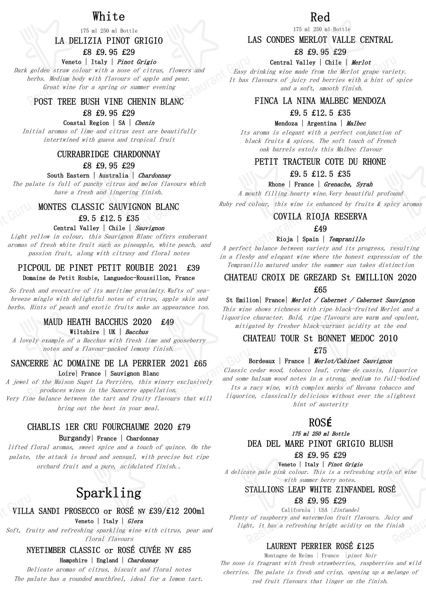 Lunch Menu паба и бара The Talbot Inn