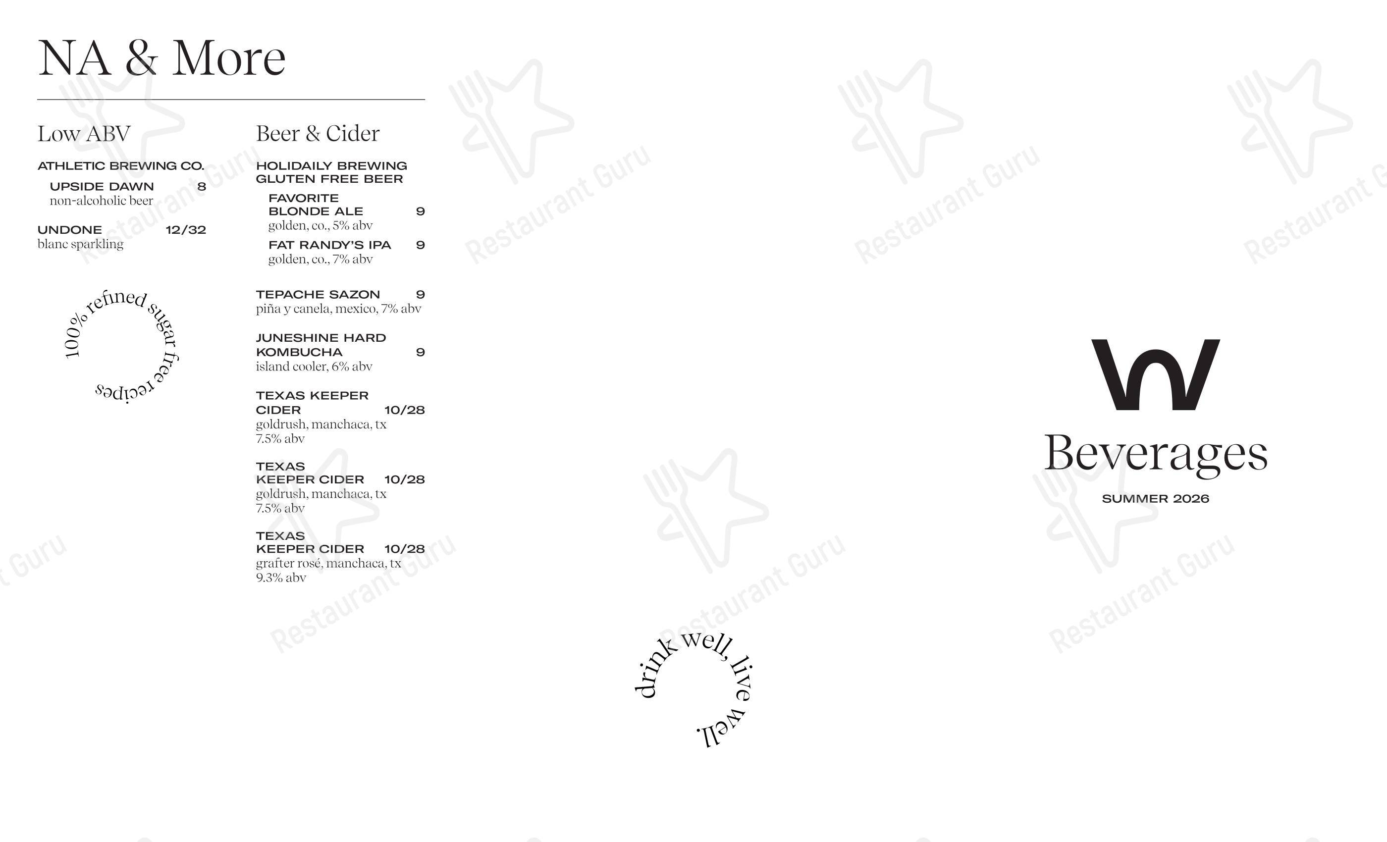 Takeaway Menu паба и бара The Well - 2nd St в Остине