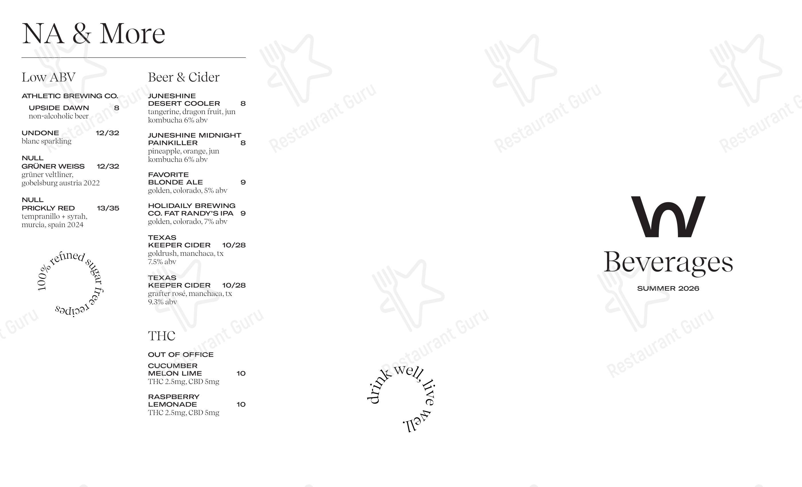 Dinner Menu паба и бара The Well - 2nd St