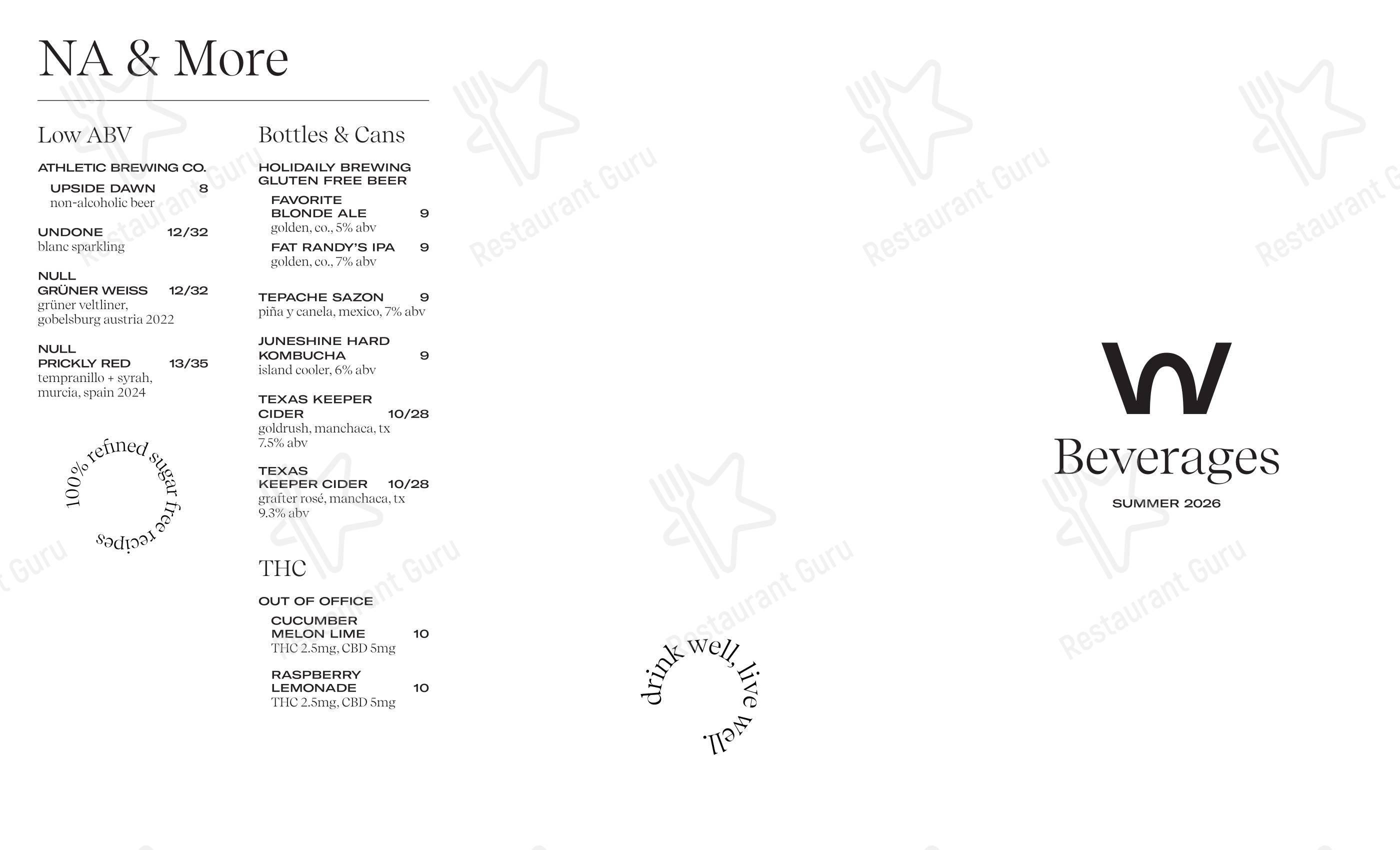 Dinner Menu паба и бара The Well - 2nd St в Остине