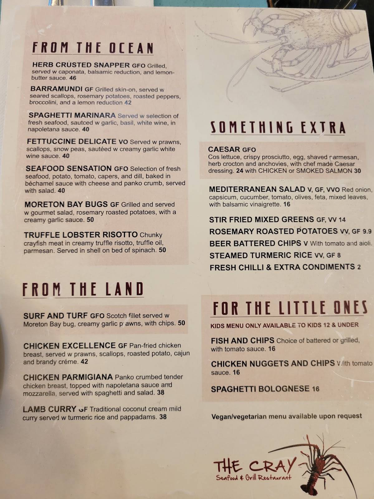 The Cray Seafood & Grill Restaurant Rockingham меню