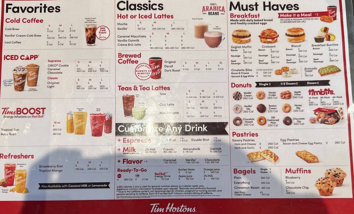 Tim Hortons меню