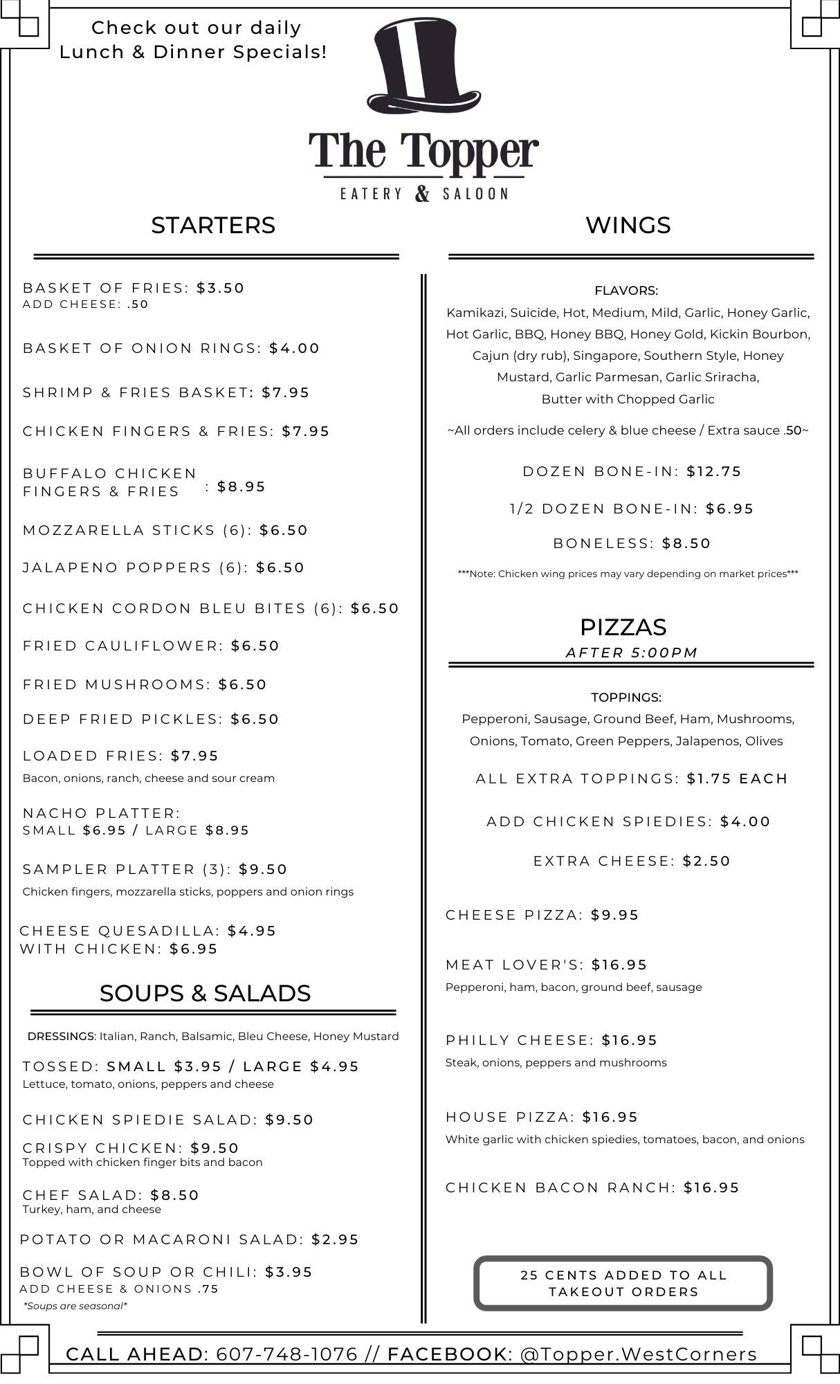 Topper Saloon & Eatery меню