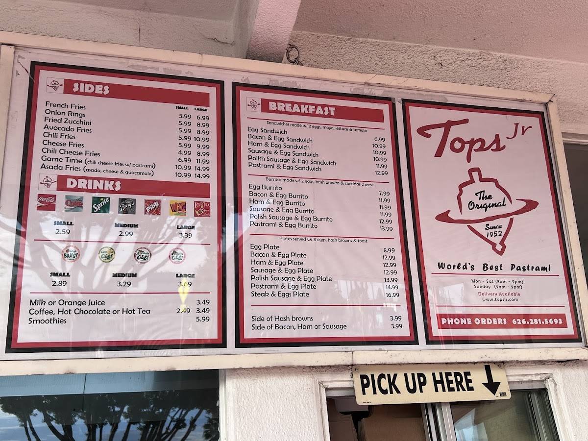 Tops Junior меню