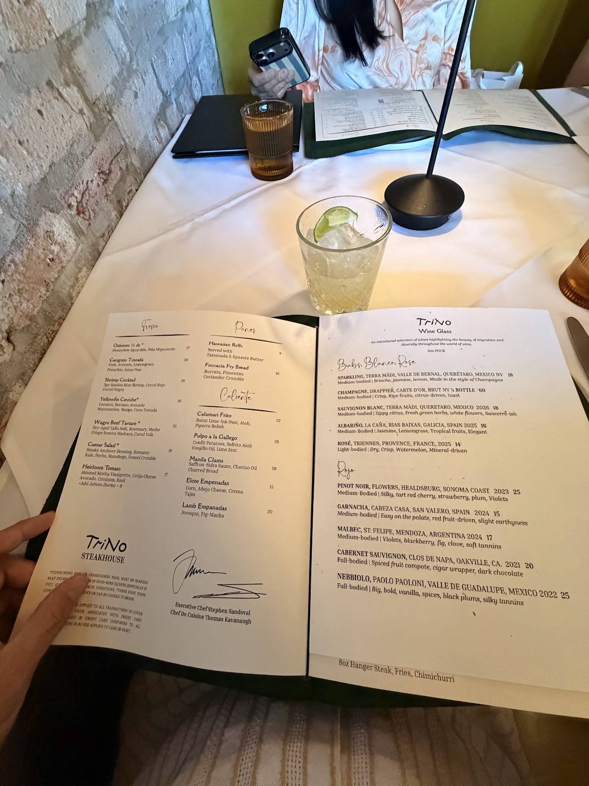 Trino Steakhouse меню
