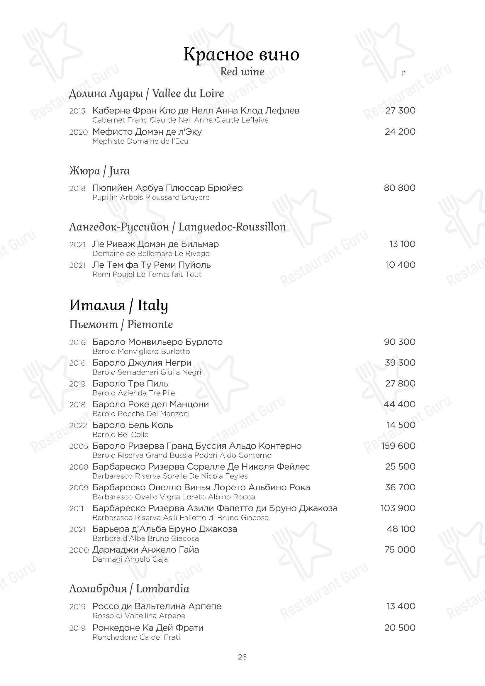 Table Menu ресторана Турандот