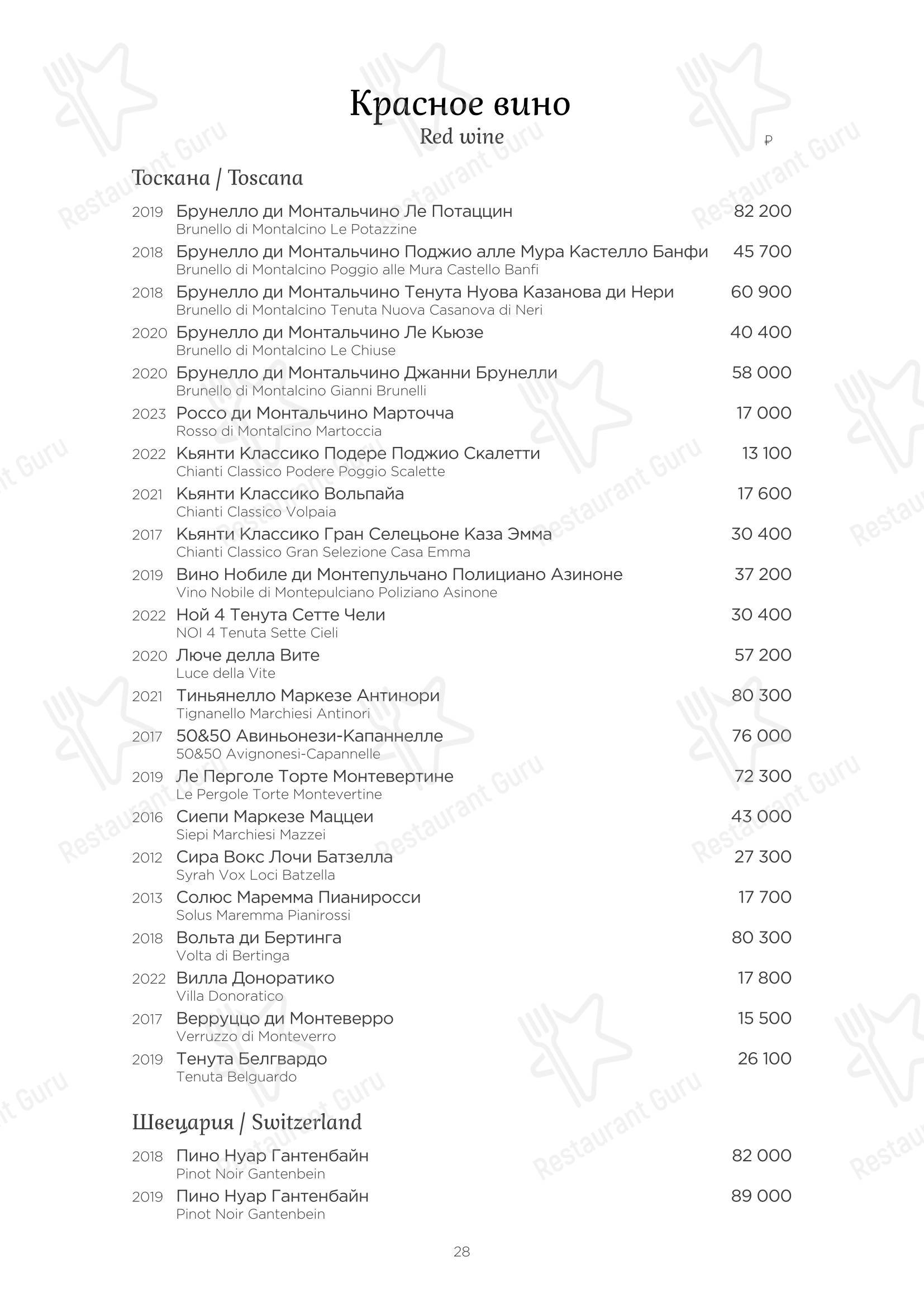 Турандот в Москве - Table Menu