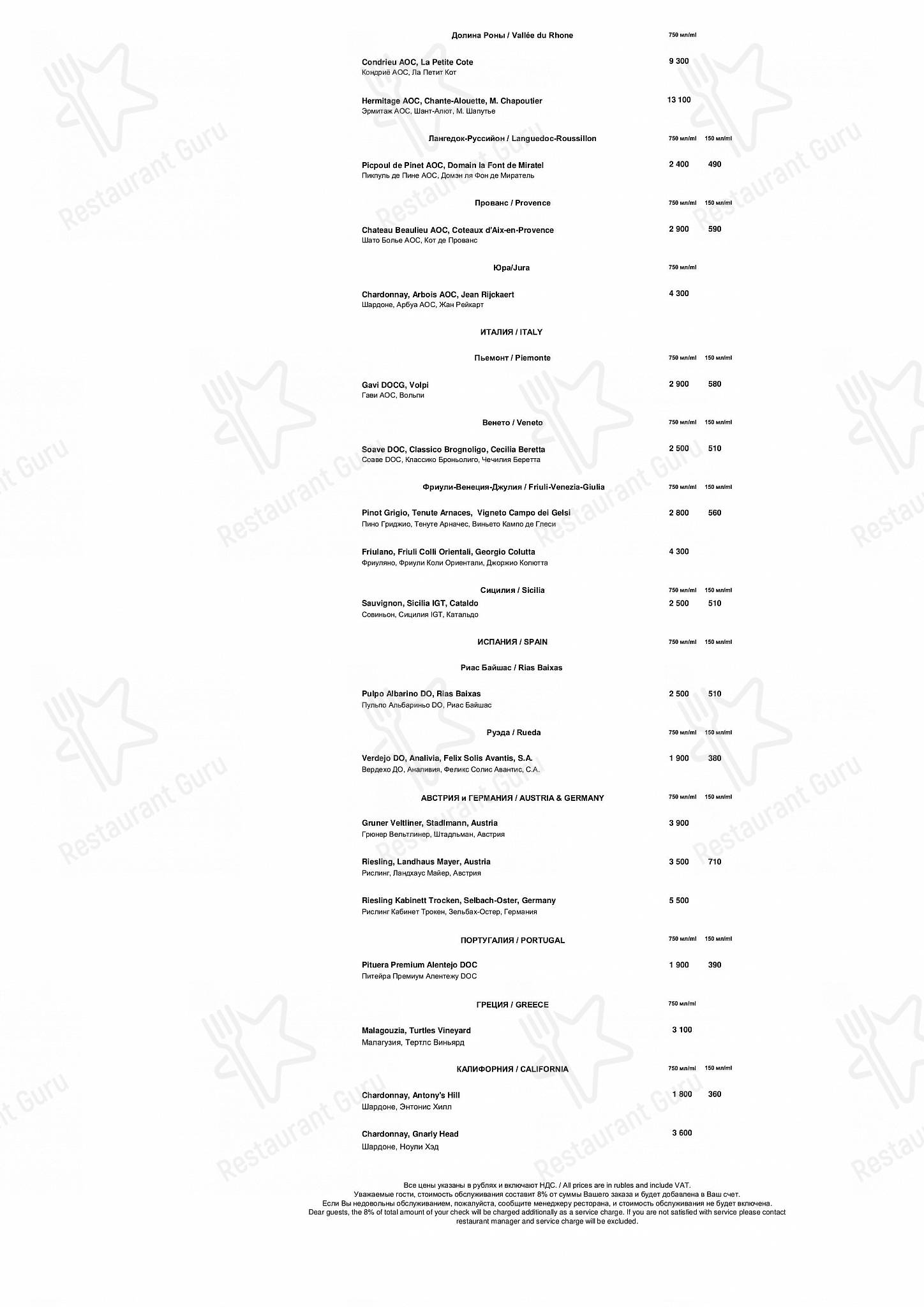 ВИНО&ВОДА в Санкт-Петербурге - Bar Grill Menu
