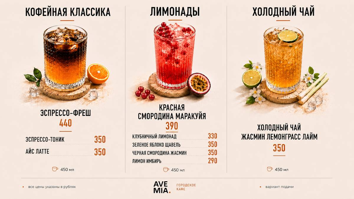 Ave Mia меню