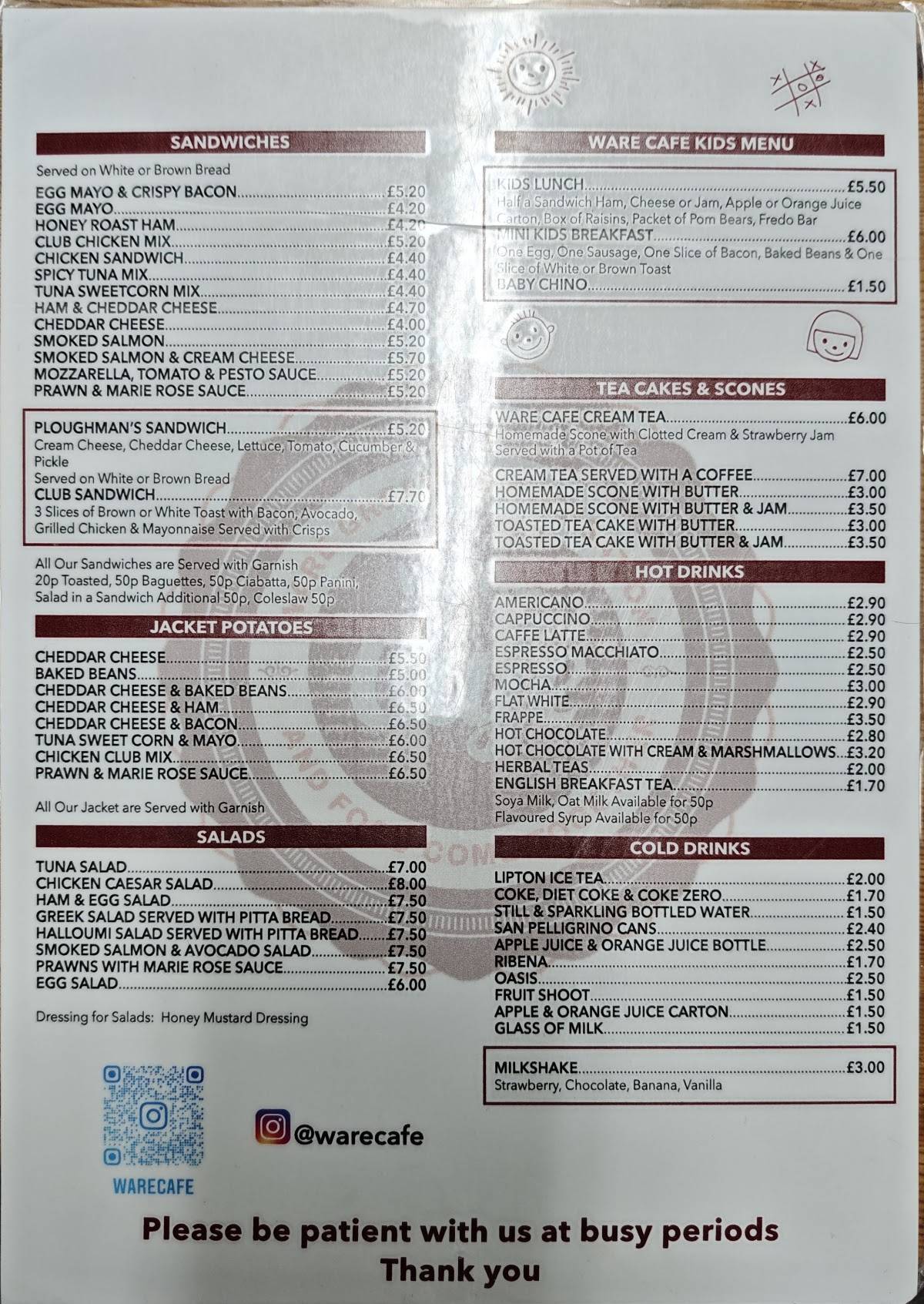 Ware Cafe меню