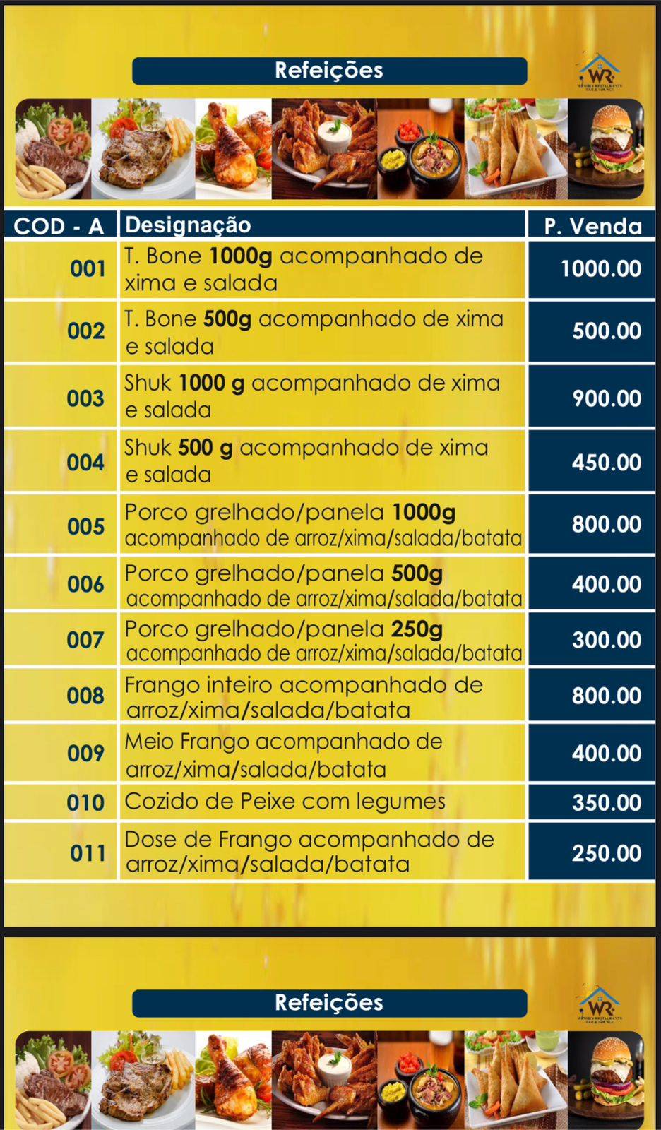 Wembly Restaurante Bar меню