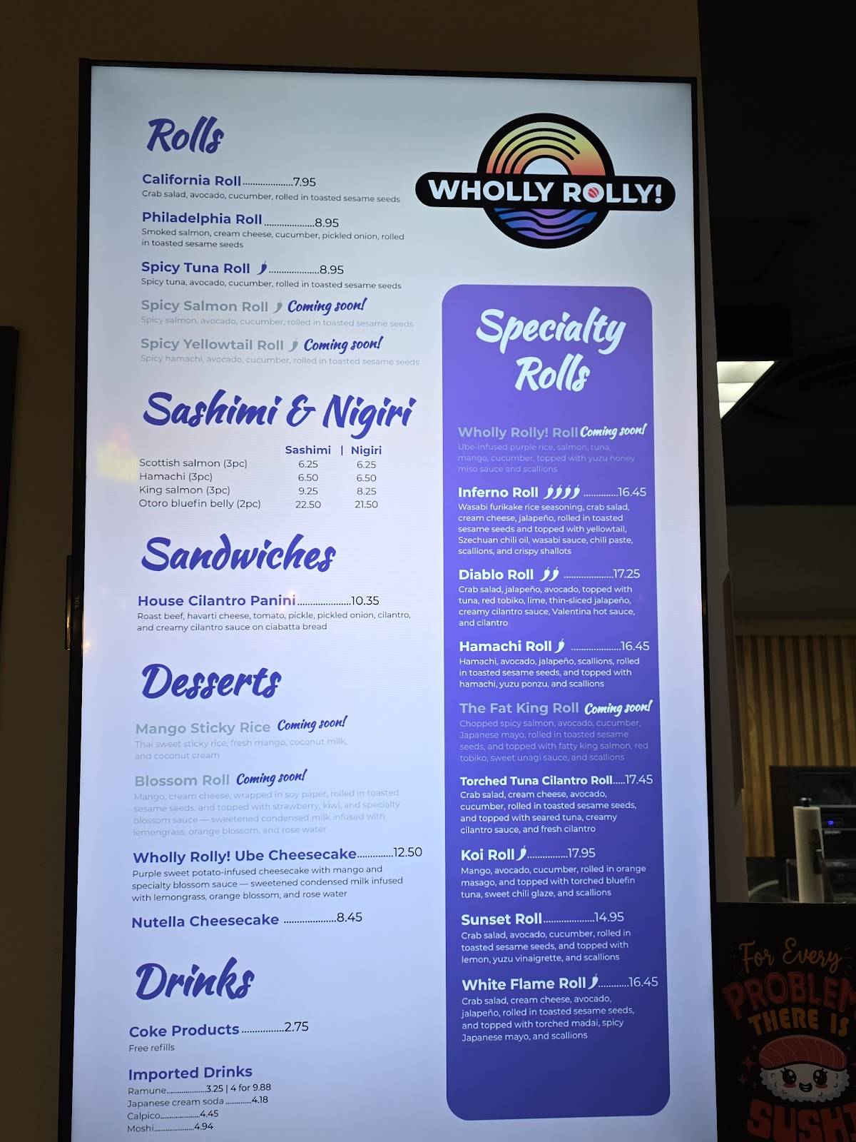 Wholly Rolly! меню
