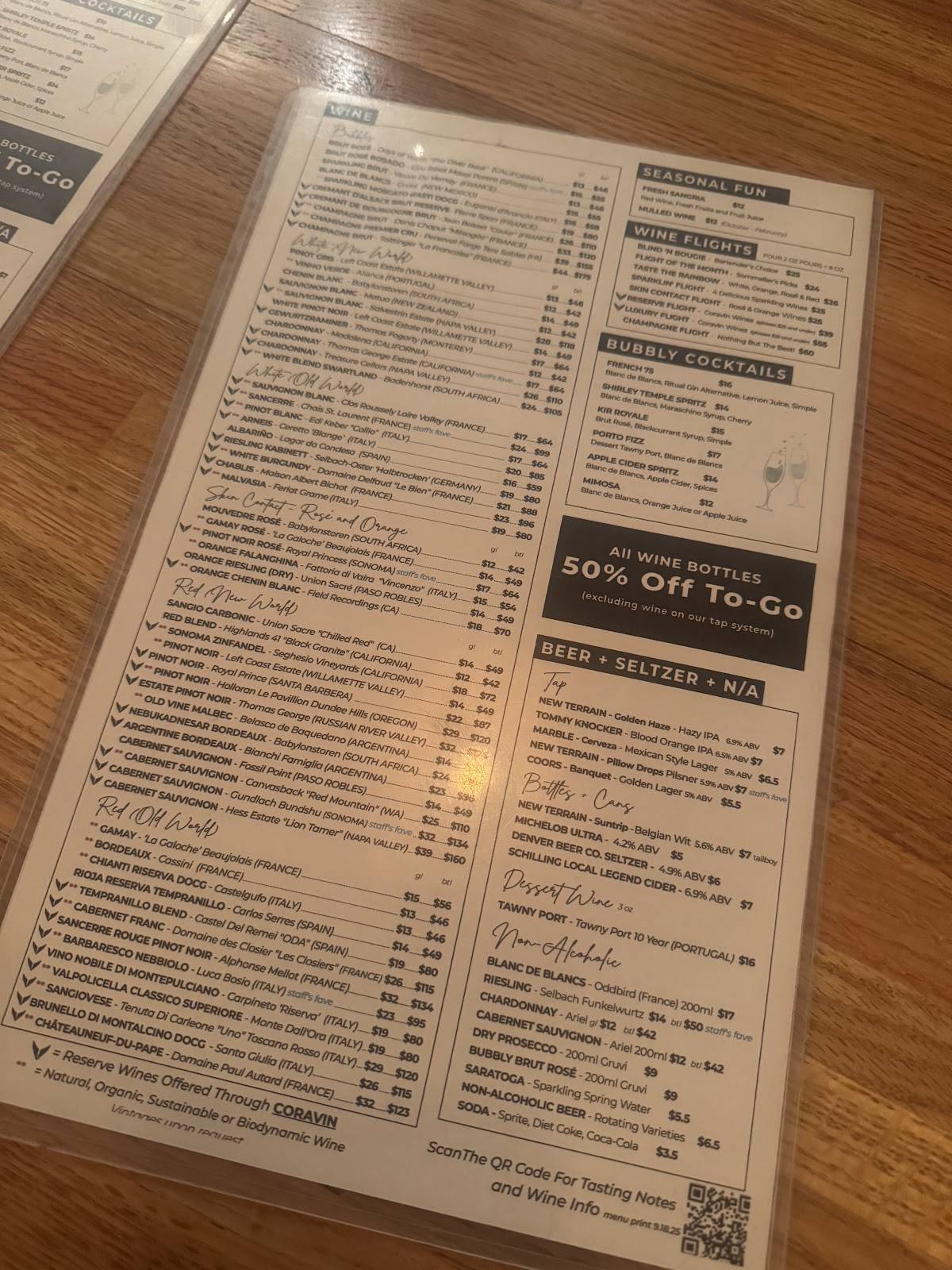 Wolf+Wildflower Wine Bar & Bistro меню