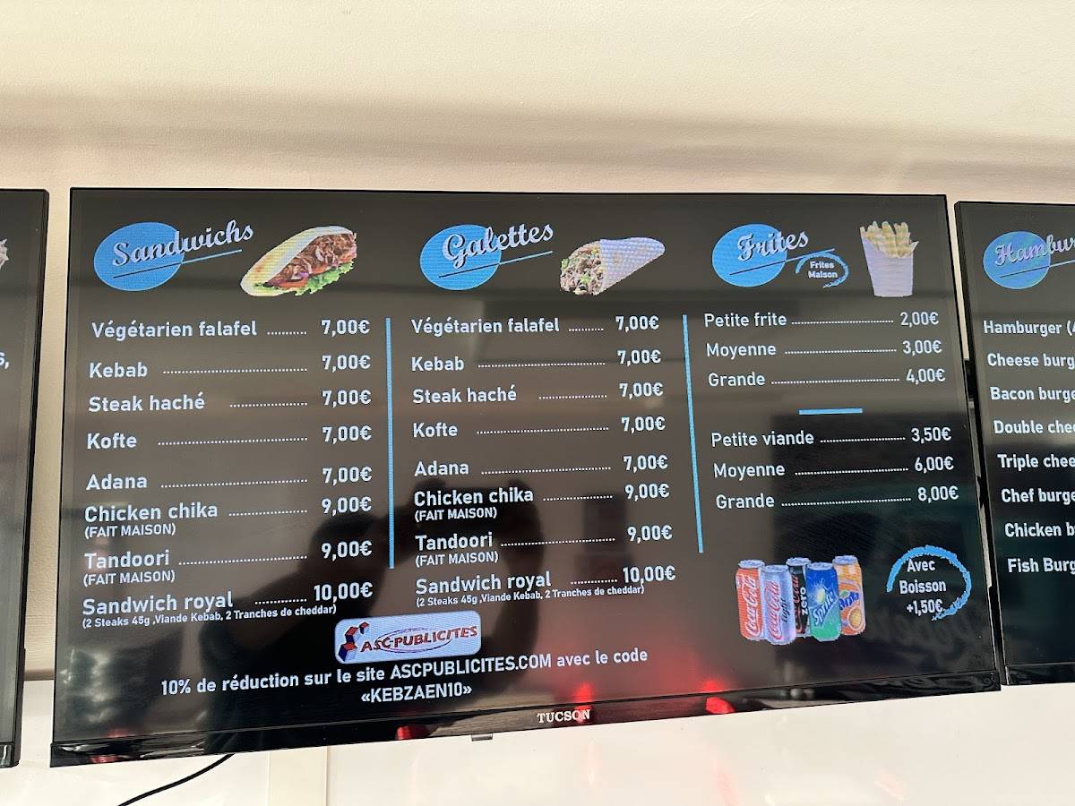 Zaen tacos et Kebab меню
