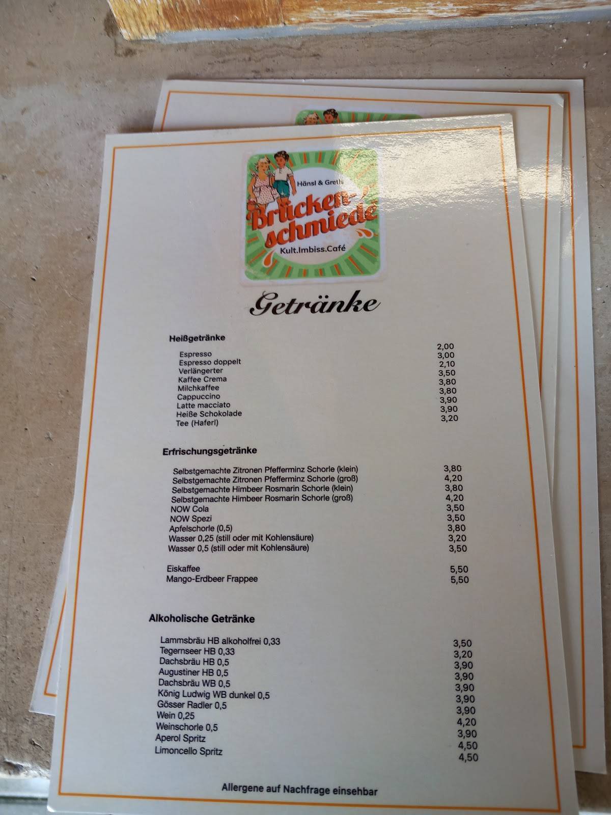 Kiosk Brückenschmiede меню