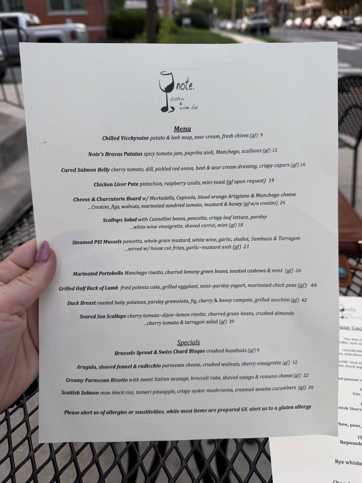 note. bistro & winebar меню