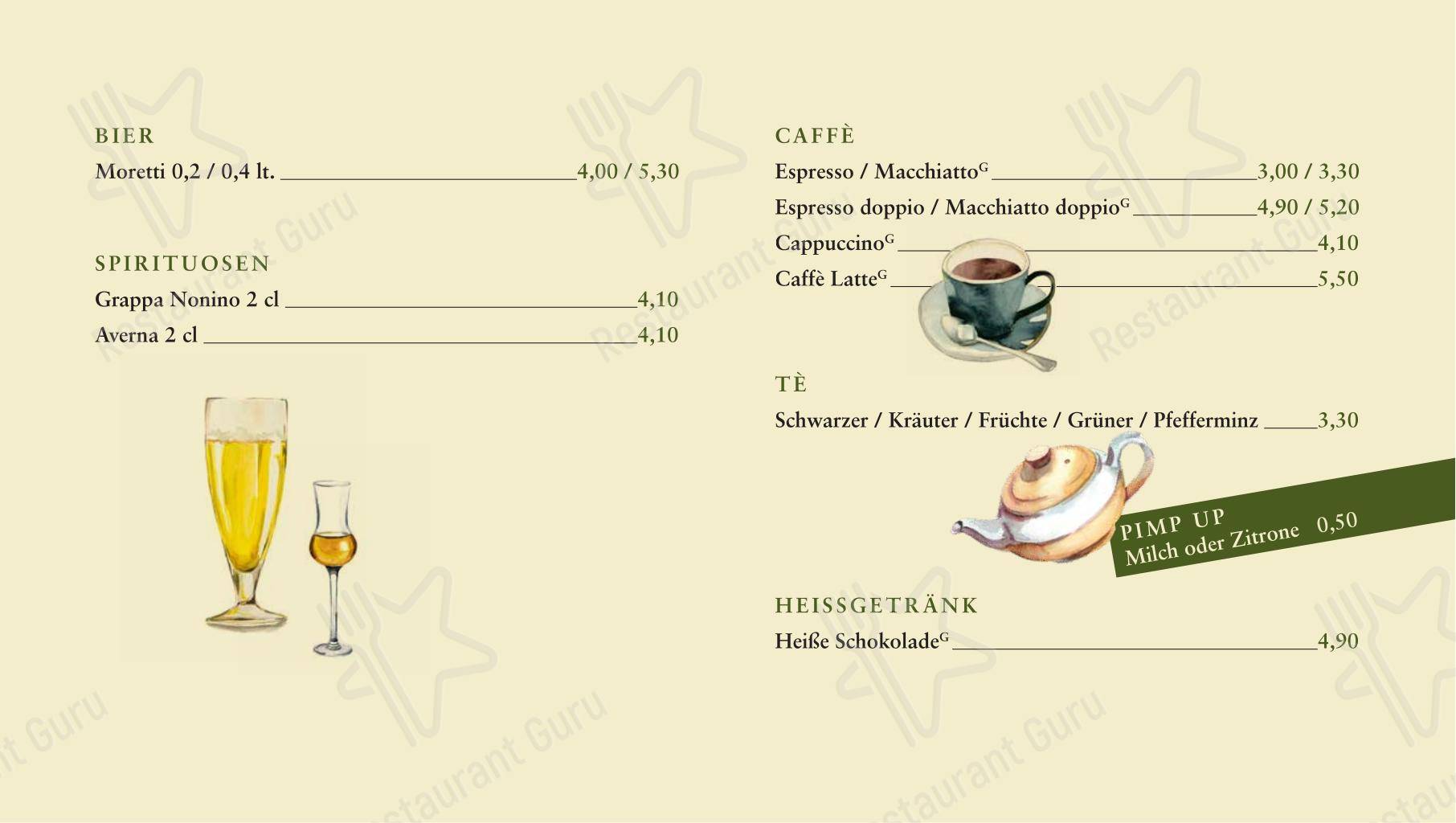 Меню напитков кафе Café Cosimo в Граце