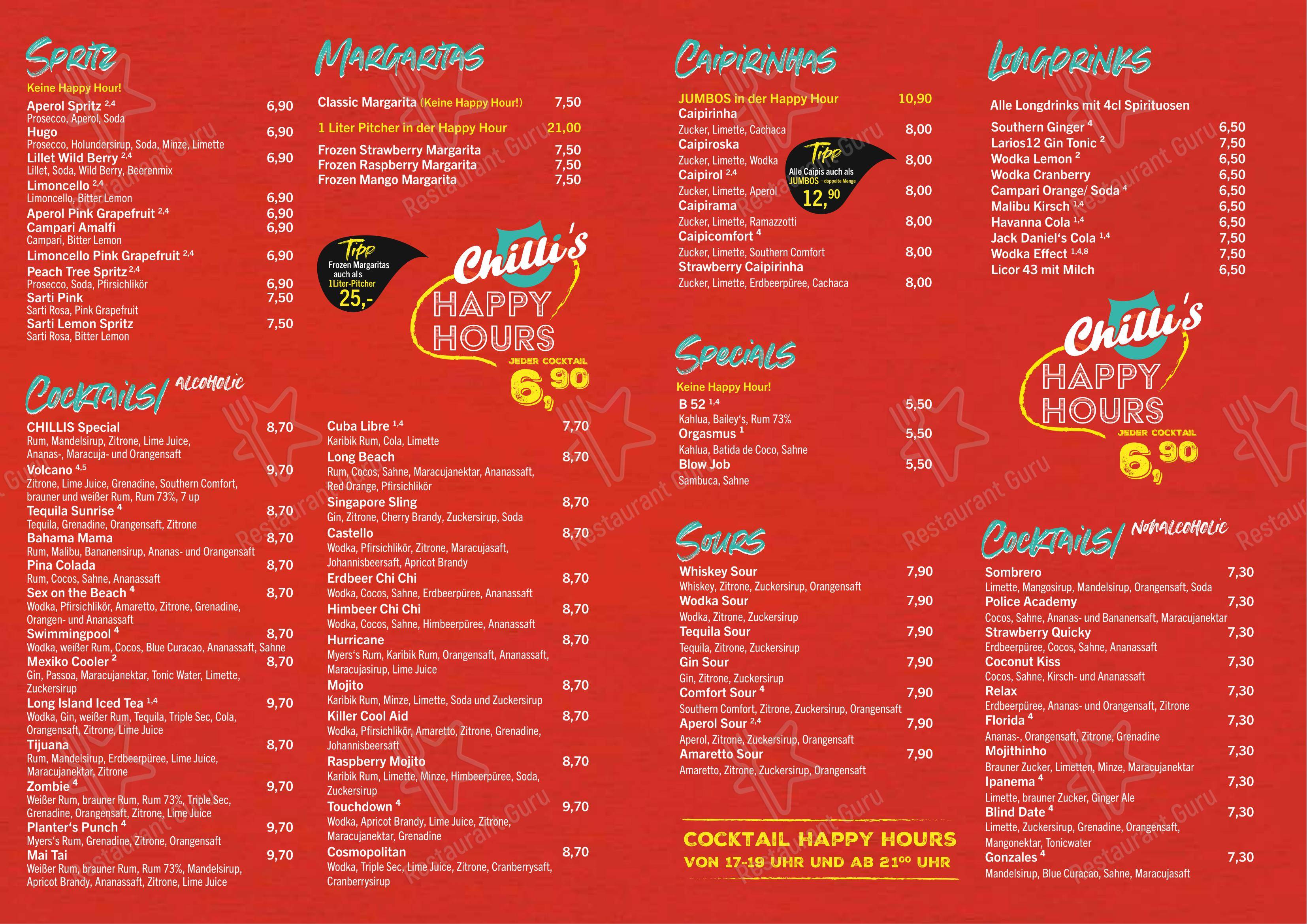 Chilli's Roth Mexican Restaurant y Bar в Рте - 菜单