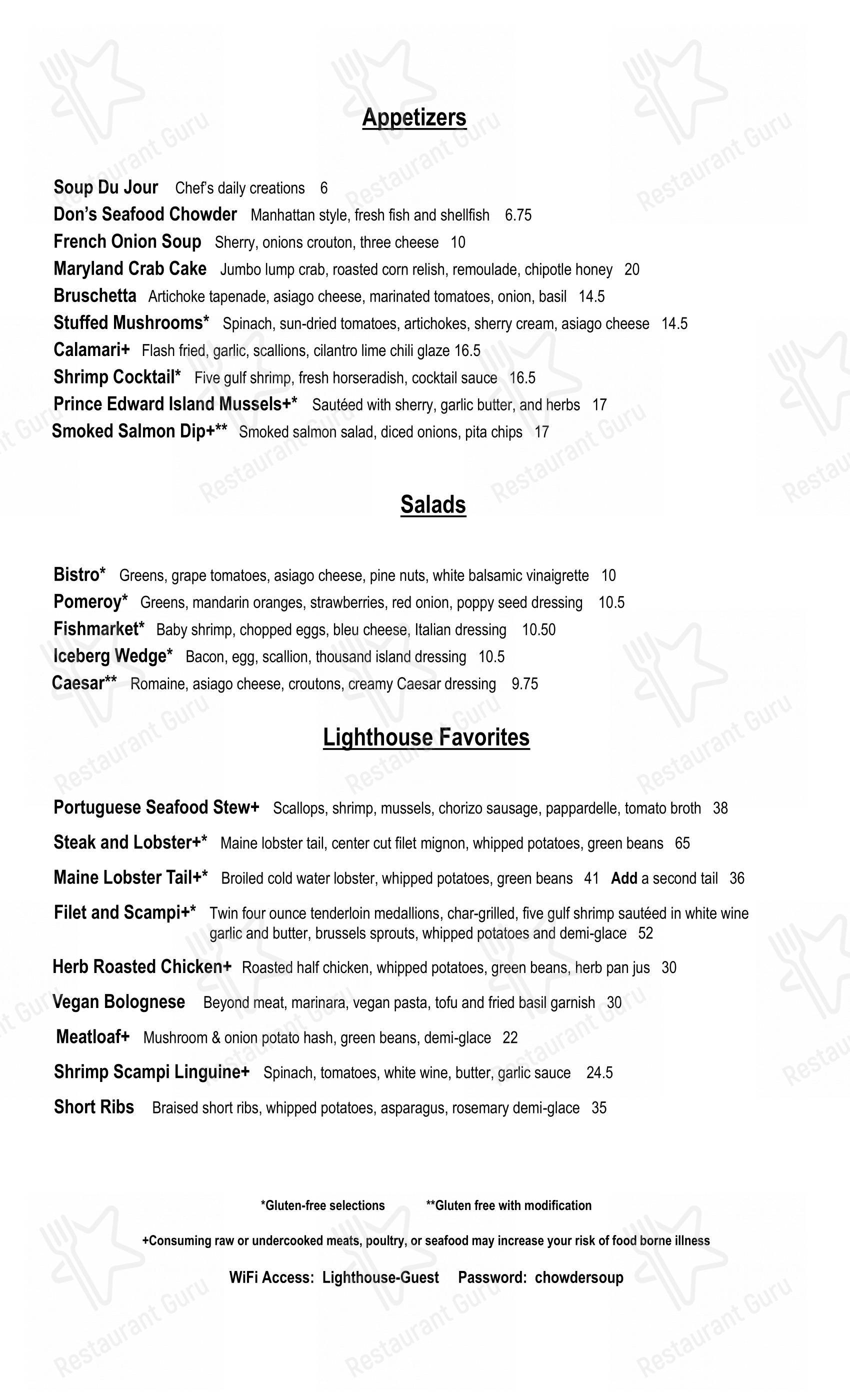 Ночное меню стейк хауса Don's Lighthouse Grille в Кливленде